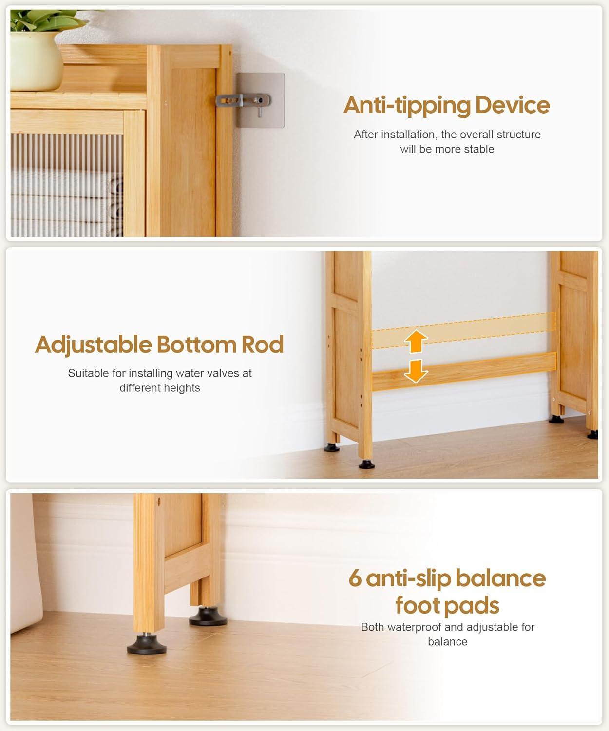 Latitude Run® Over The Toilet Storage Cabinet With Acrylic Door Panel And Paper Towel Drawer, Bamboo Space Saver Shelf, Bathroom Organizer Rack