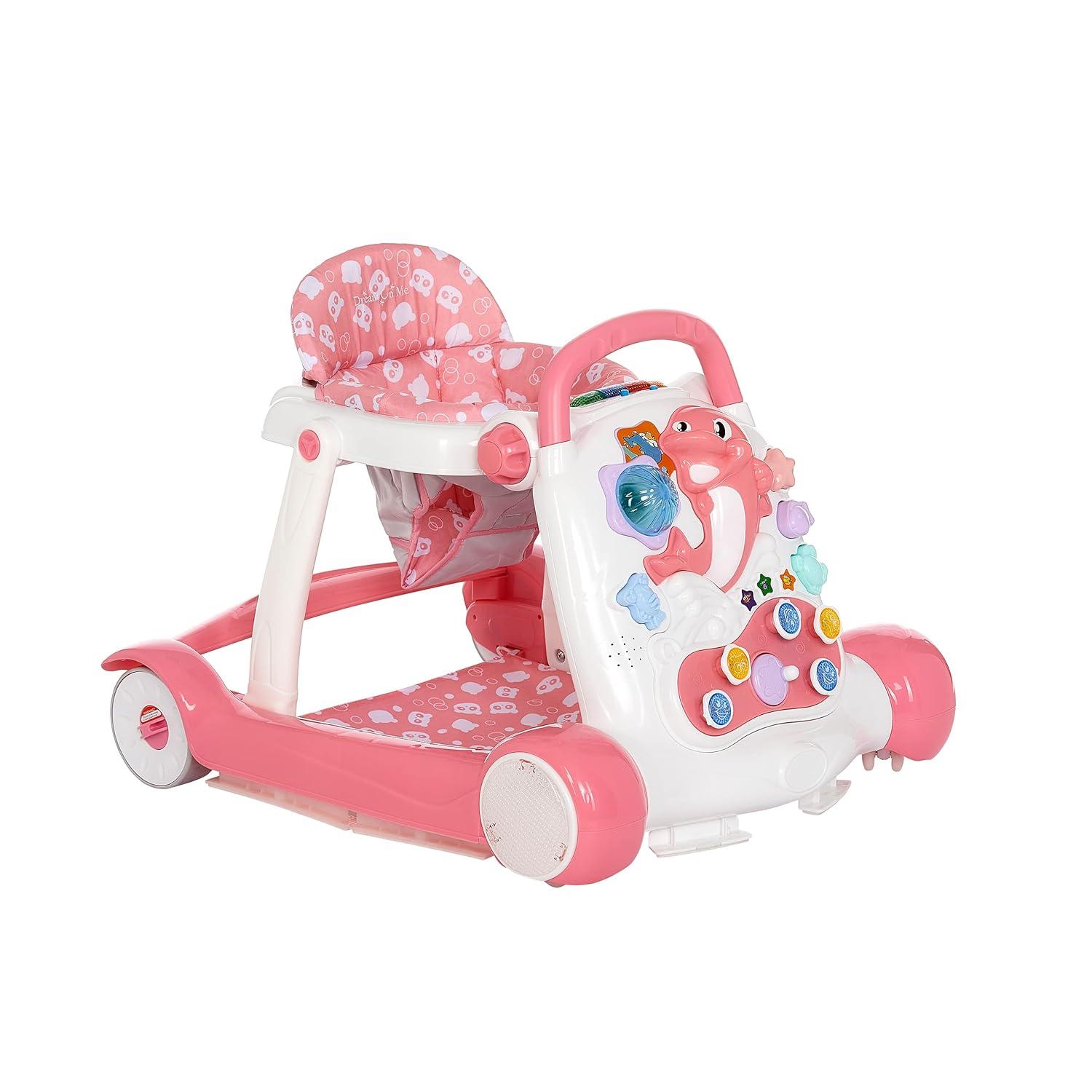 Pink Foldable Walker with Music and Adjustable Height