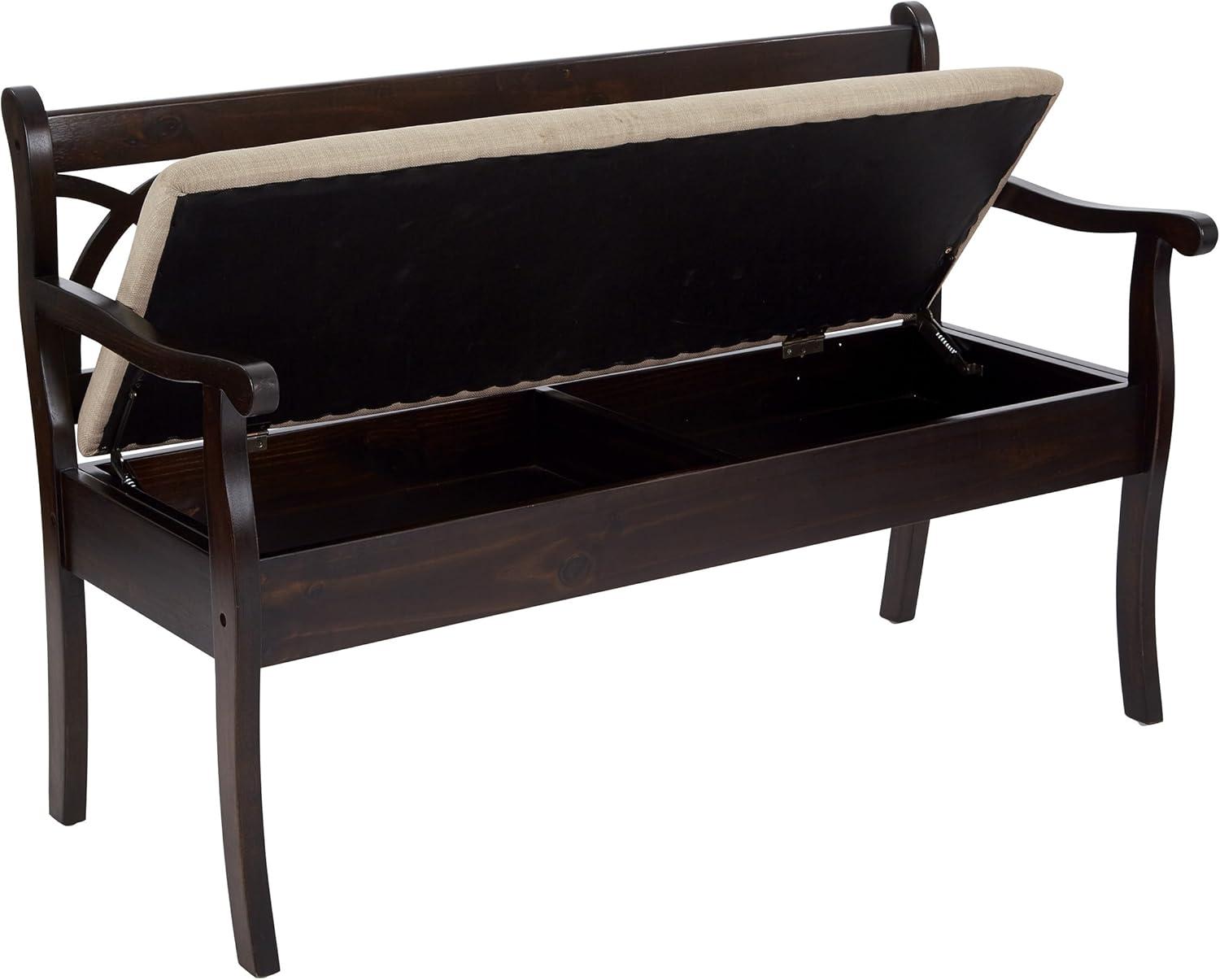 OSP Home Furnishings Coventry Storage Bench in Antique Black Frame and Beige Seat Cushion K/D