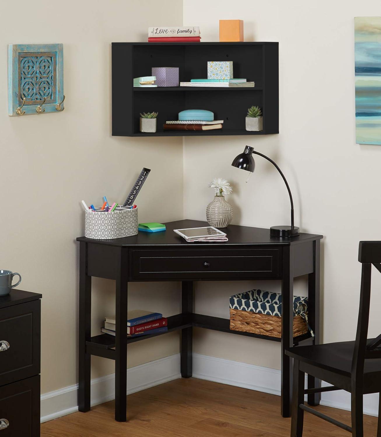 Corner Hutch - Black - Buylateral: MDF Laminated, Mid-Century Modern, Fixed Shelves