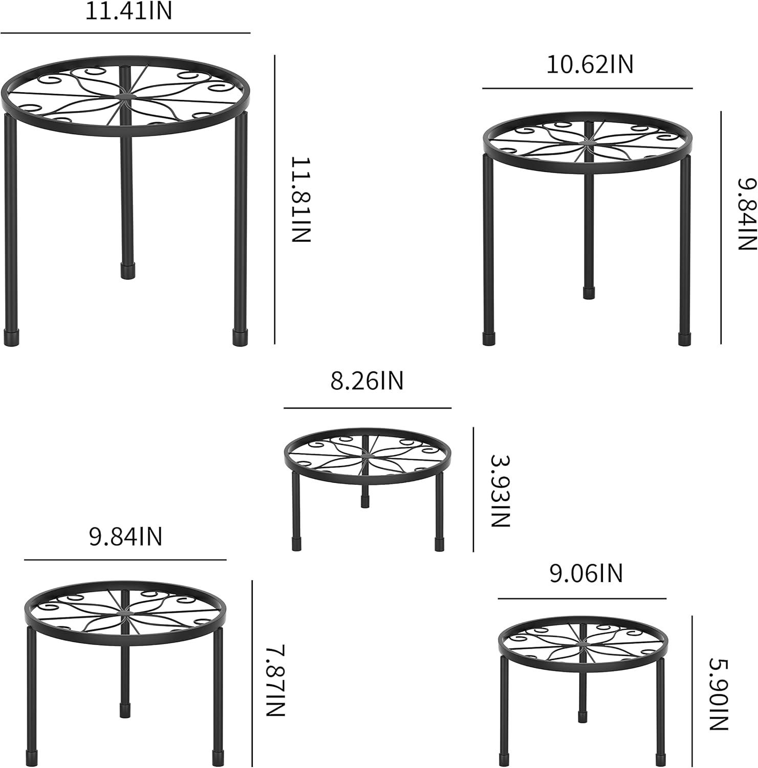 5-Pack Decent Metal Plant Stands, Heavy Duty Flower Pot Stands for Multiple Plant, Anti-Rust Iron Plant Pot Shelf, Decoration Racks for Home Indoor and Outdoor (5 Pack Black)