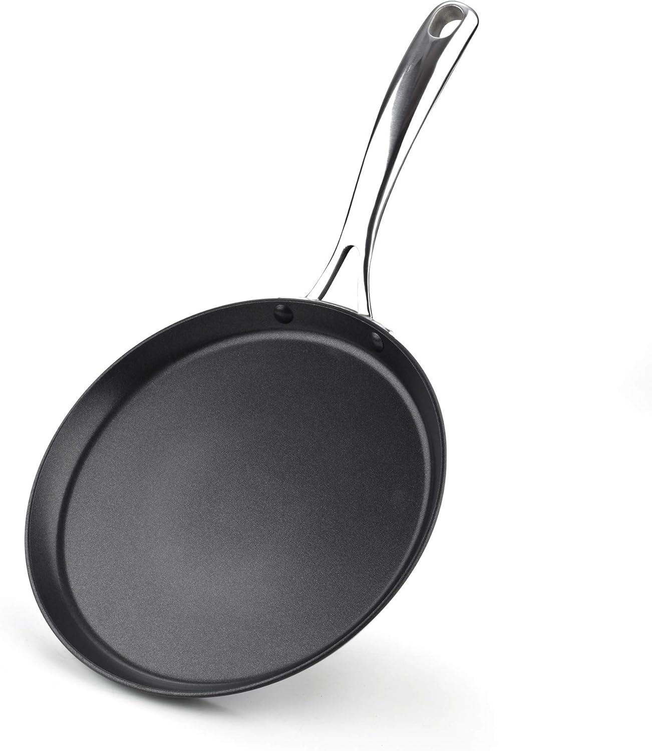 Cooks Standard 9.5-inch Crepe Pan Nonstick Hard Anodized, Dosa Tortilla Omelet Pan Pancake Flat Skillet Tawa Griddle, Black