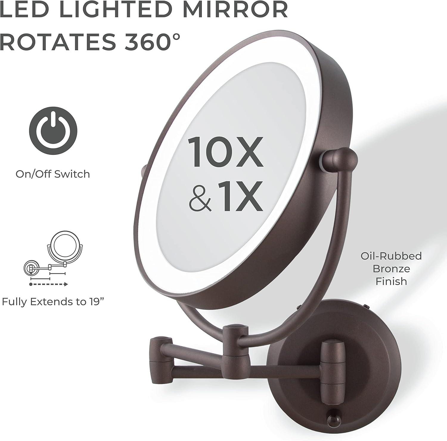 Oil-Rubbed Bronze Round LED Wall Mounted Magnifying Mirror