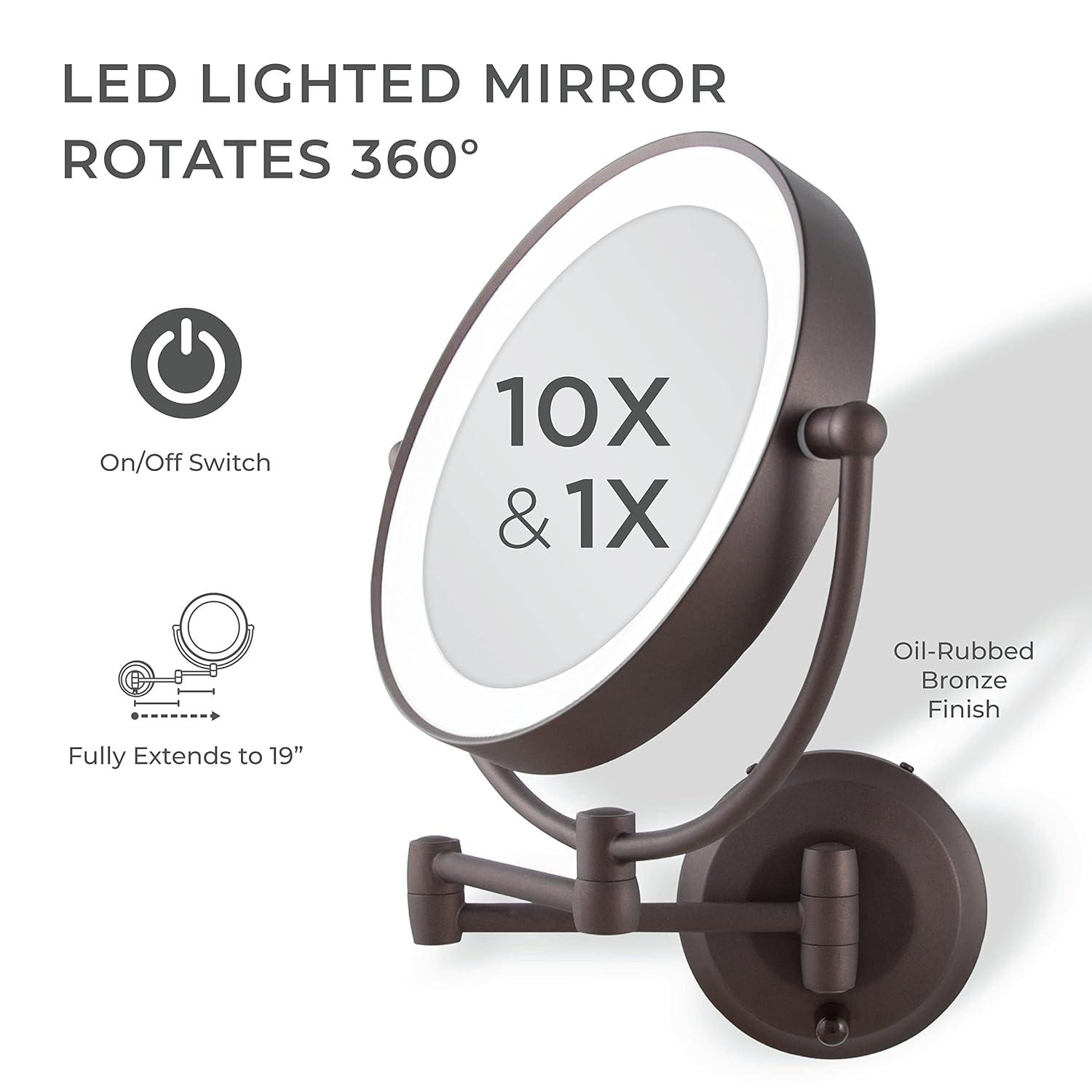Oil-Rubbed Bronze Round LED Wall Mounted Magnifying Mirror
