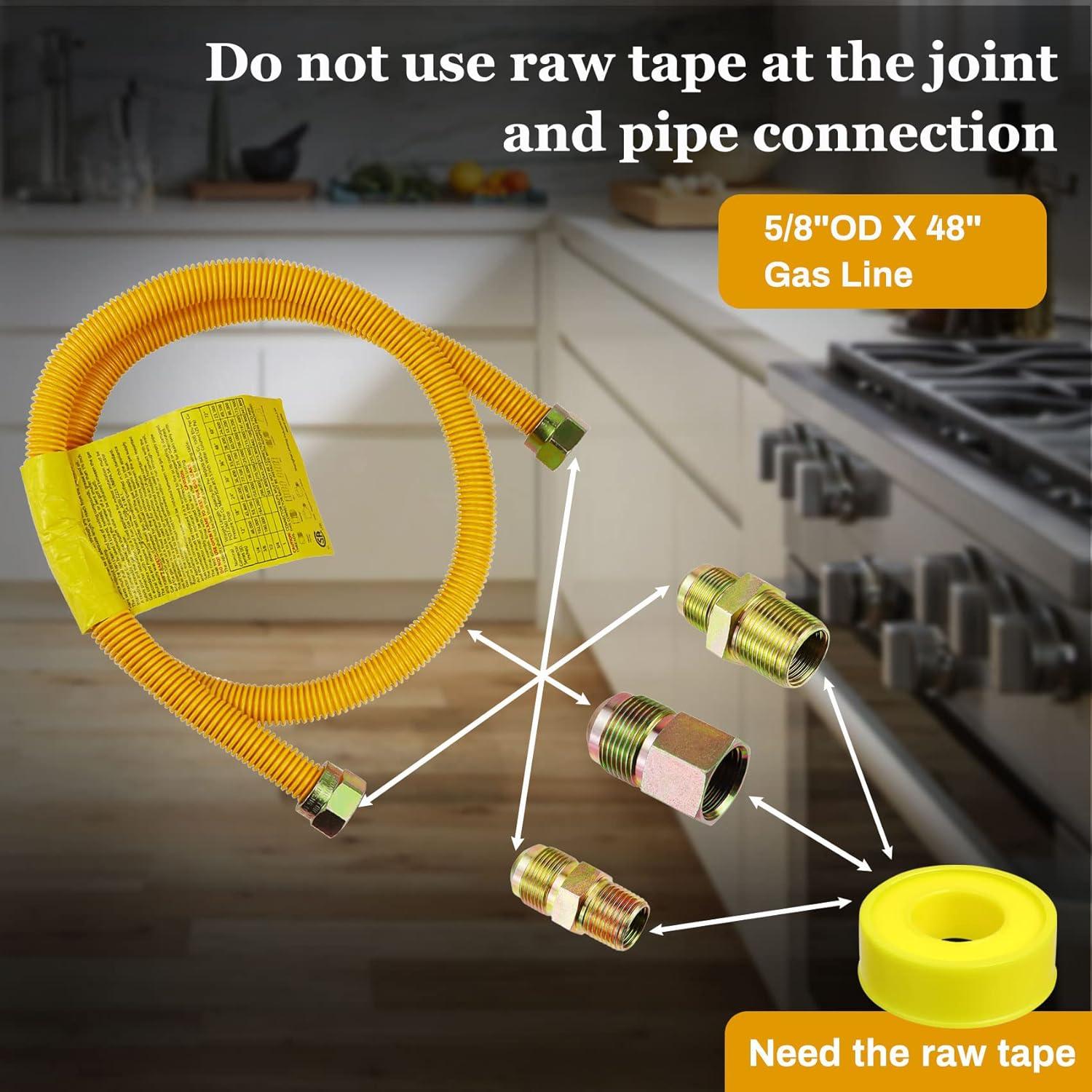 60" Flexible Gas Line Kit for Dryer, Stove, Range, Stainless Steel Gas Dryer Connector Kit, 5/8 in.OD(1/2 in. ID)Dryer Gas Line with Connector 1/2" FIP & 1/2" MIP & 3/4" MIP Fitting