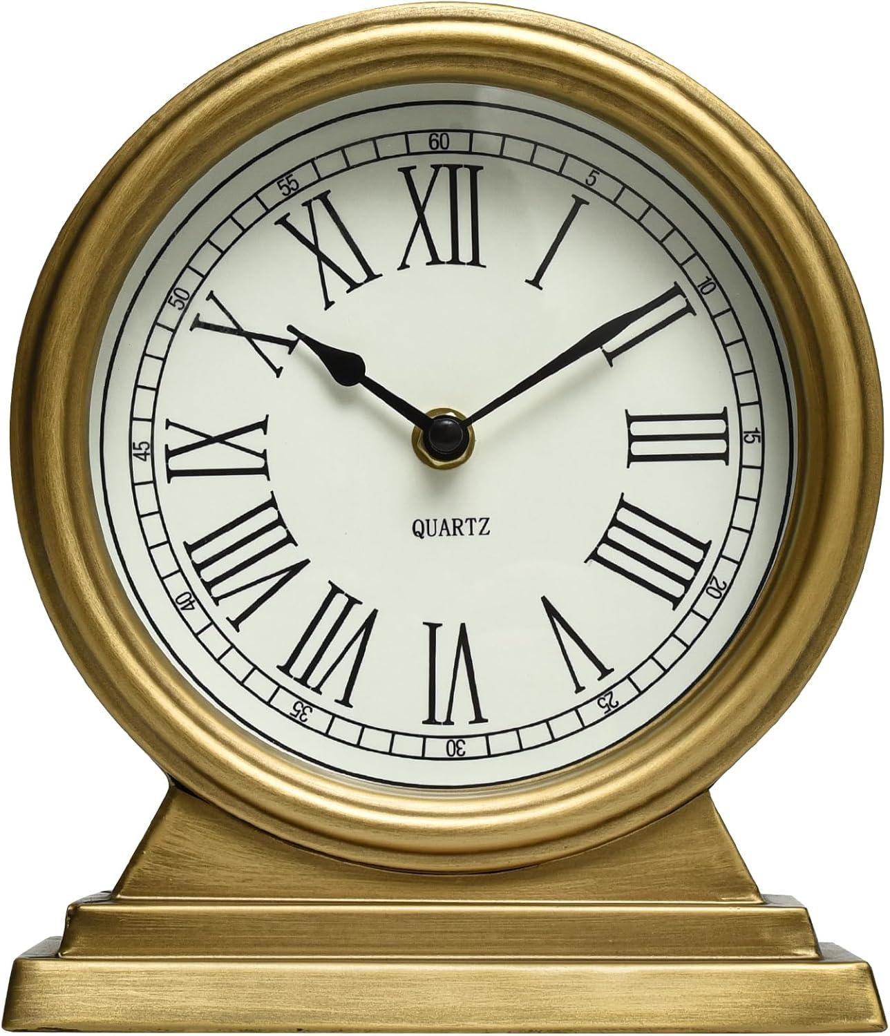 Creative Co-Op Quartz Gold Metal Tabletop Clock