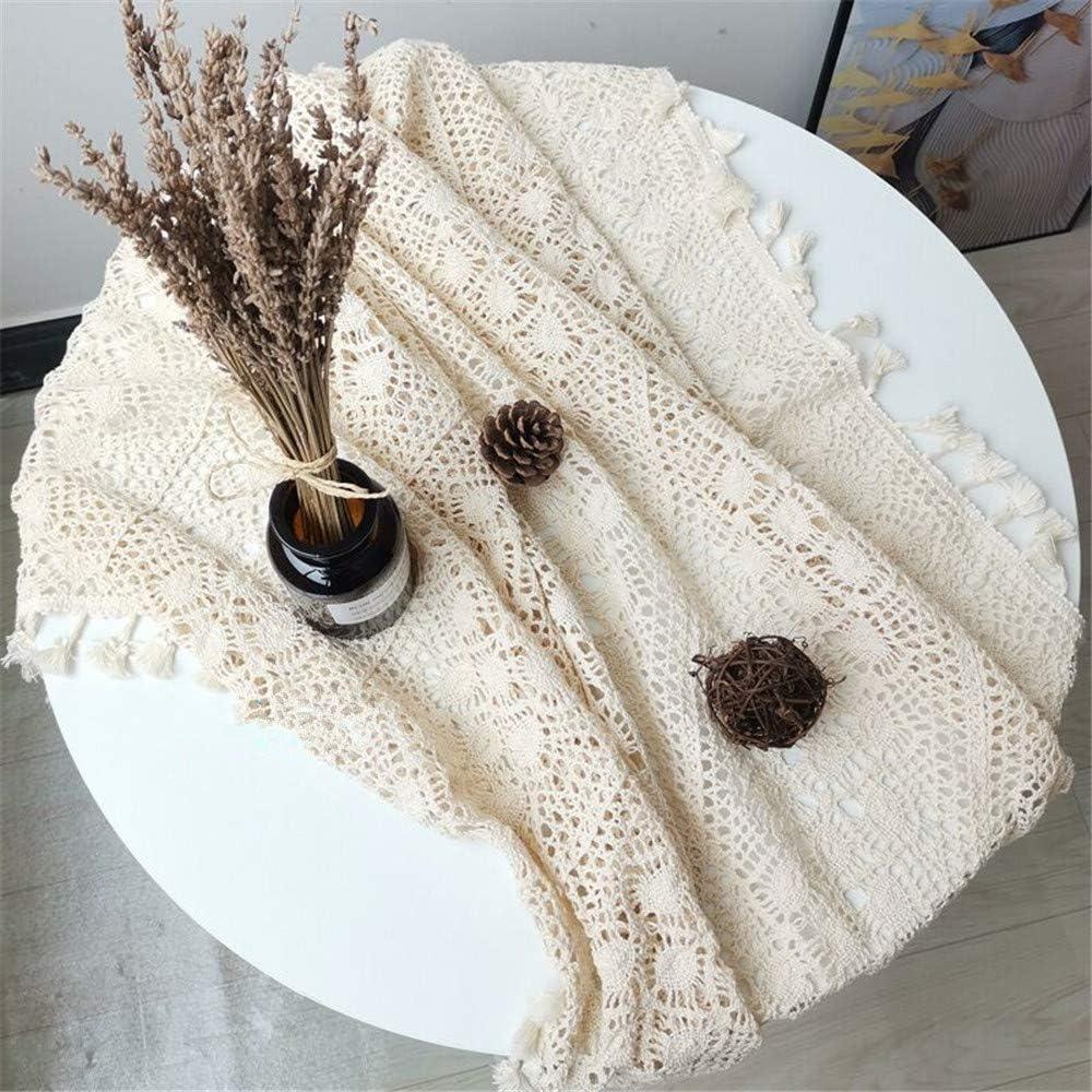 XiaoBanDeng Lace Doilies Crochet Tablecloths Vintage Square Beige Cotton Tablecloths Table Cover Table Topper Wedding Home Party Kitchen Table Decoration (35x35 Inch)