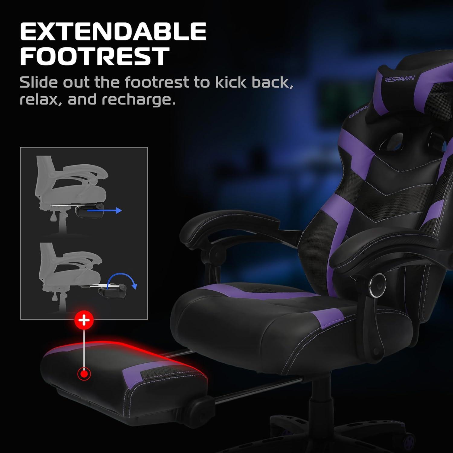 Respawn RESPAWN 110 Pro Gaming Chair - Gaming Chair with Footrest, Reclining Gaming Chair, Video Gaming Computer Desk Chair, Adjustable Desk Chair, Gaming Chairs For Adults With Headrest Pillow