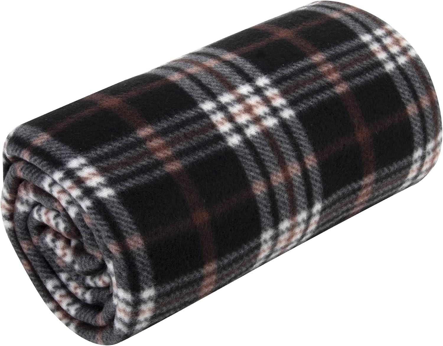 Single Plaid Color 60”L x 50”W Fleece Throw Blanket for Fall, Winter, Spring, Summer, Men, Women, Children & Pets in Brown Plaid