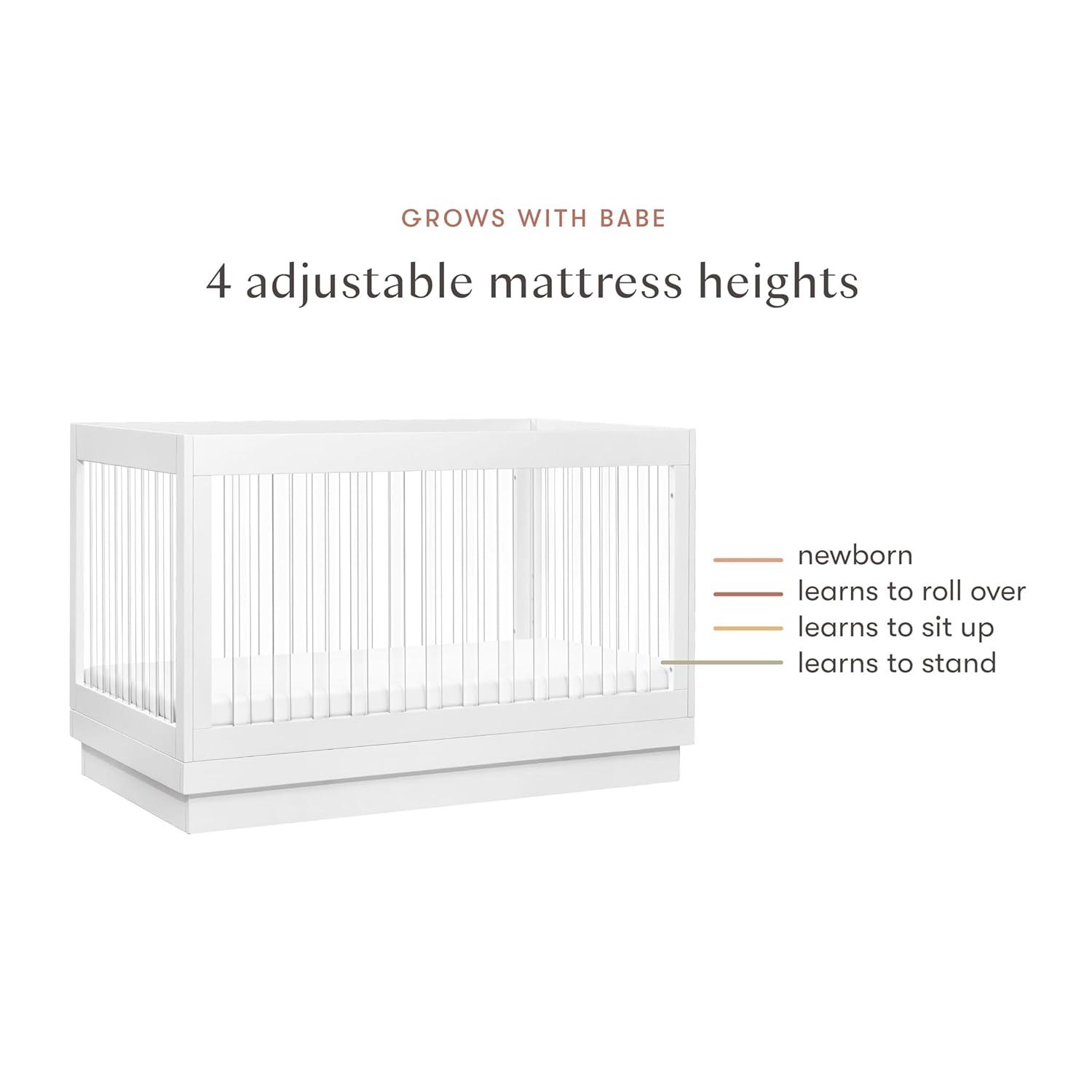 Babyletto Harlow White Acrylic 3-in-1 Convertible Baby Crib with Toddler Bed Conversion Kit