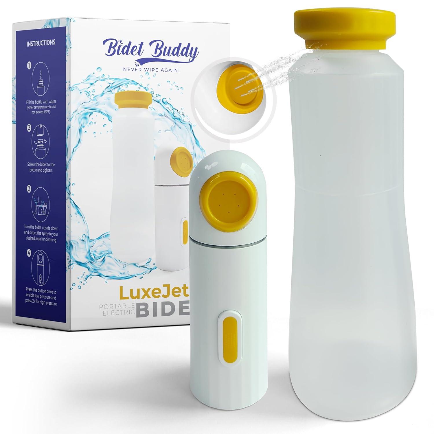 BIDET BUDDY® LuxeJet V2 Portable Bidet for Travel | 300ml/min Flow | 450mAh Battery | 350ML Bottle | IPX7 Waterproof | USB-C Charging | The New & Improved LuxeJet for 2025 with Soft Pressure