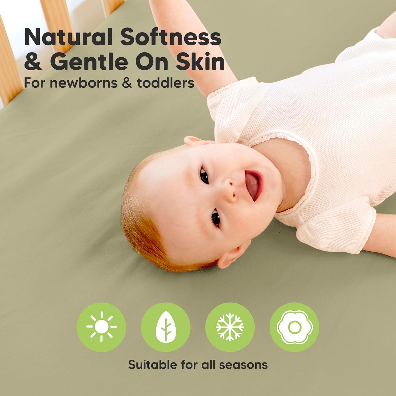 KeaBabies 2pk Soothe Waterproof Fitted Mini Crib Sheets for Girl, Boy, 100% Organic Soft Cotton Pack and Play Sheets (Oregano)
