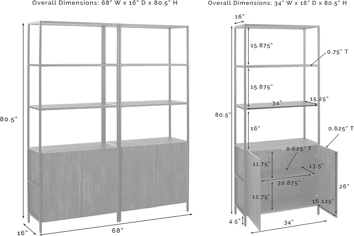 2pc 80.5" Jacobsen Etagere Set Brown Ash - Crosley: Industrial Storage, Steel Frame, Wood Veneer