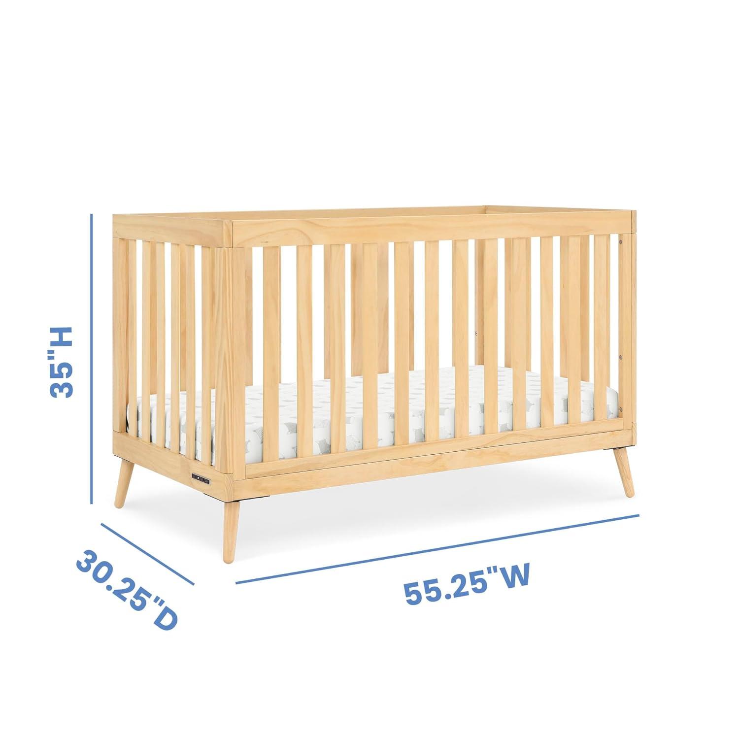 Natural Wood Mid-Century Modern 4-in-1 Convertible Crib