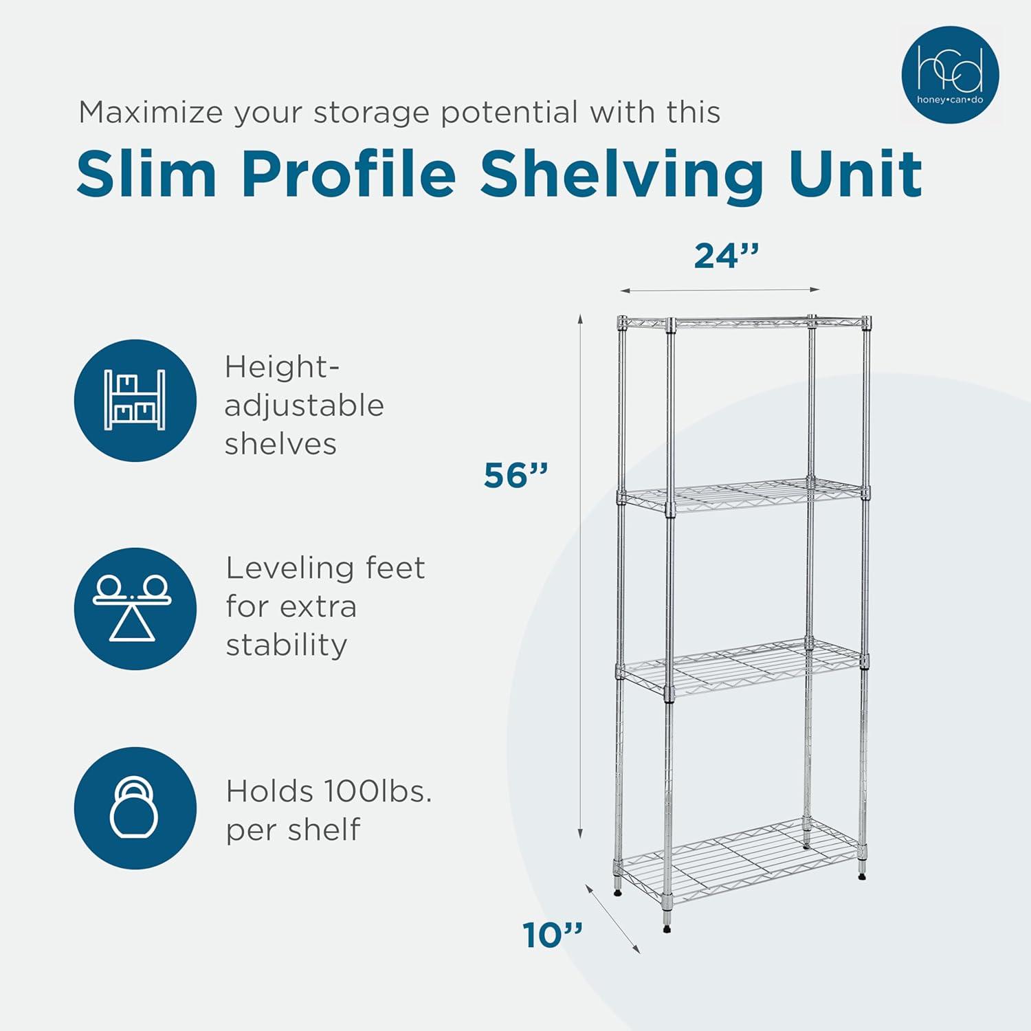 Chrome 4-Tier Slim Profile Steel Shelving Unit