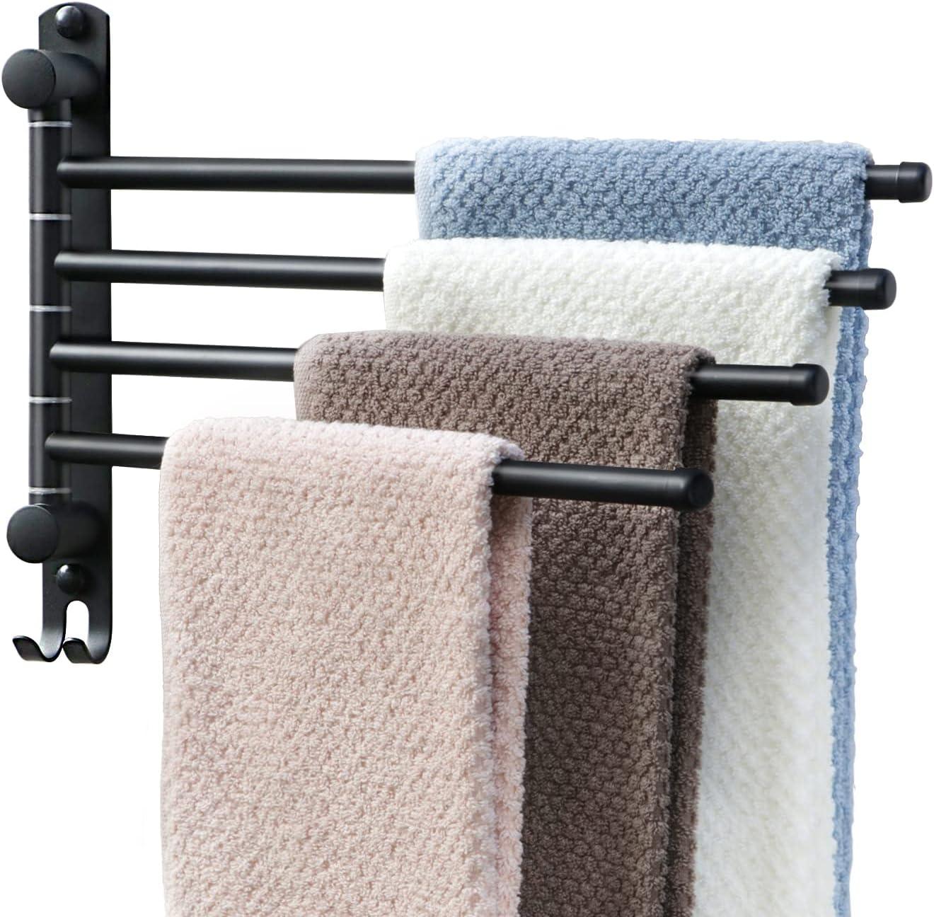 Black Stainless Steel Wall Mounted Swivel Towel Rack with 4 Arms