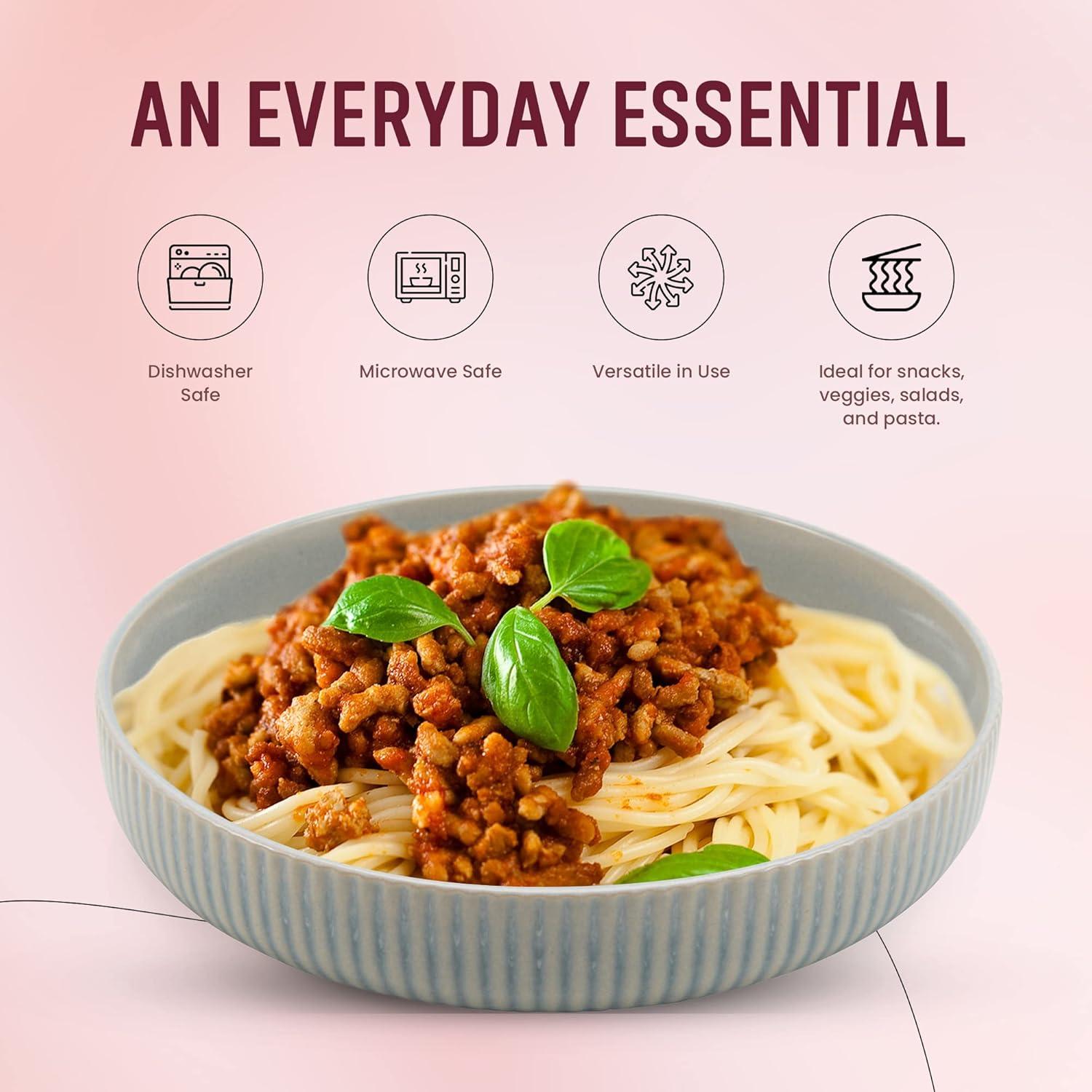 American Atelier Large Pasta Bowls, 42 oz Wide Shallow Stoneware Salad Bowl Set, Plates for Serving Dinner, Kitchen, and Eating, Set of 4,Light Blue