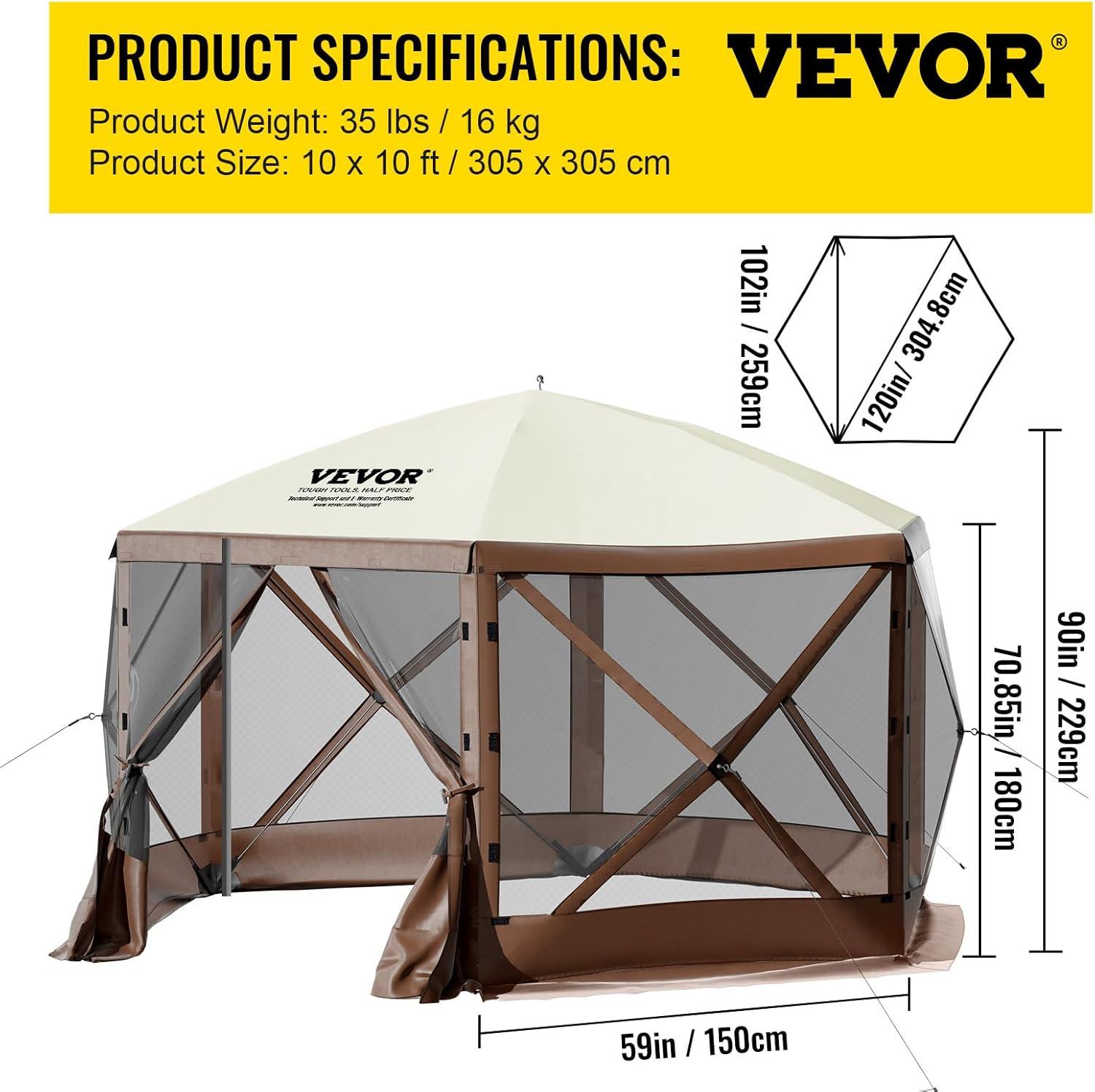 VEVOR 12 ft x 12 ft Brown and Beige Pop-Up Gazebo Tent