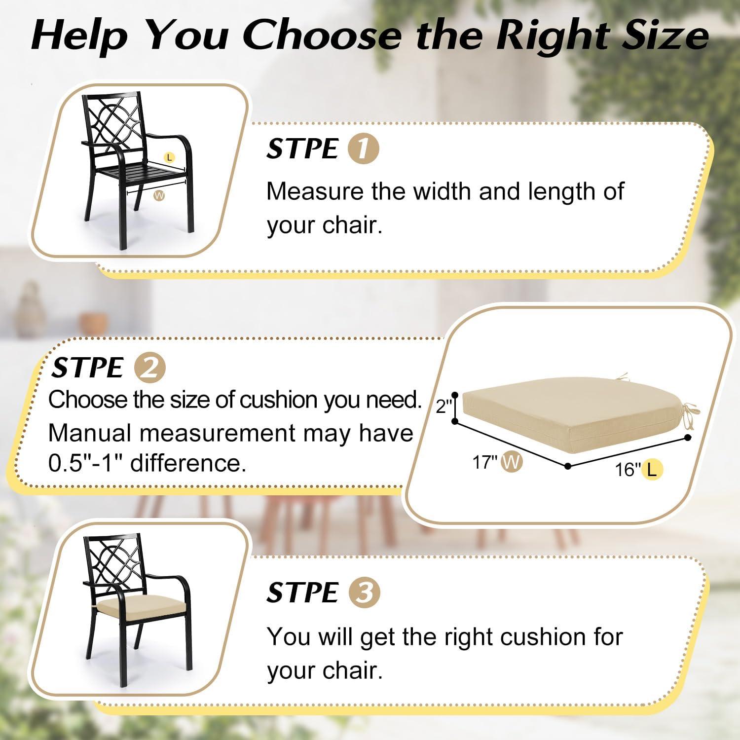 LOVTEX Outdoor Chair Cushions Set of 4, Waterproof Patio Chair Cushions with Ties, 18.5 x 16 x 3 inch, Khaki