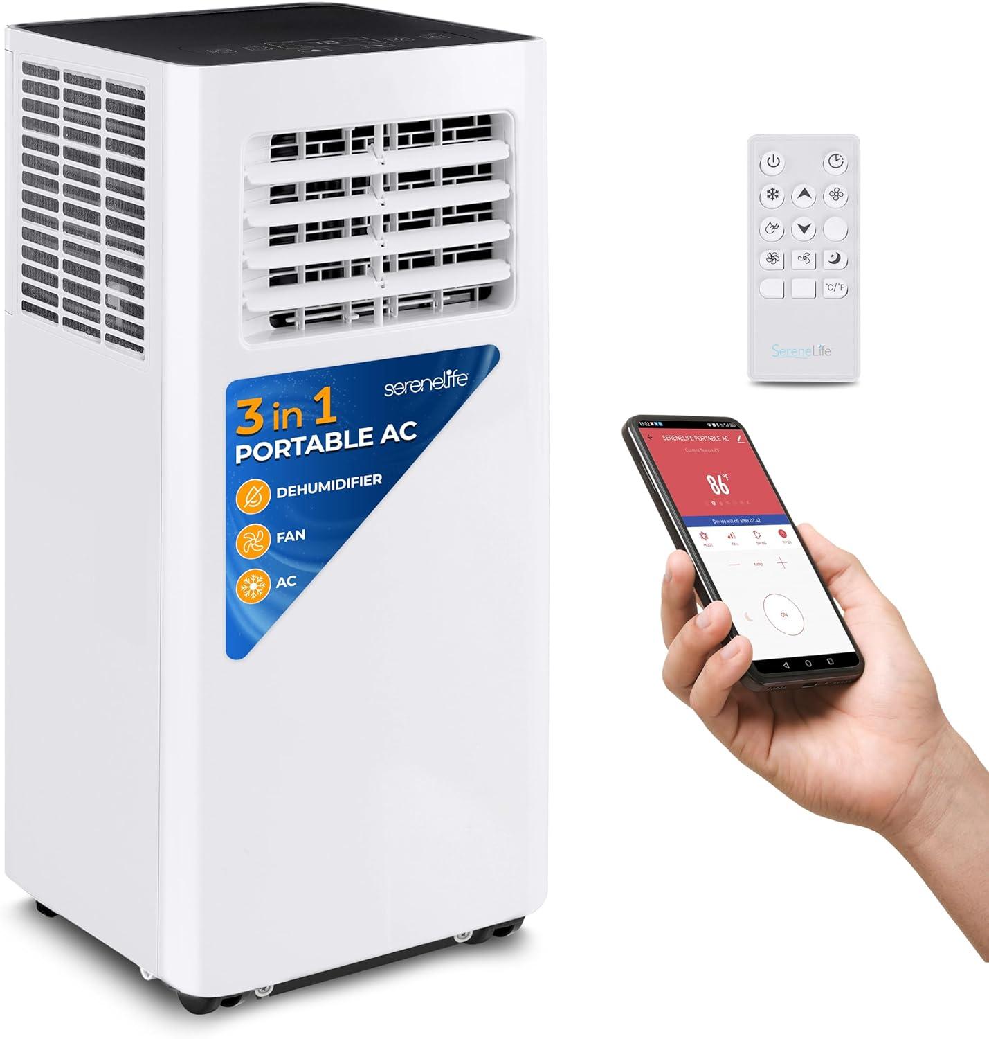 SereneLife SLPAC105W 300 Sq Ft 10000 BTU Portable Air Conditioner w/Remote