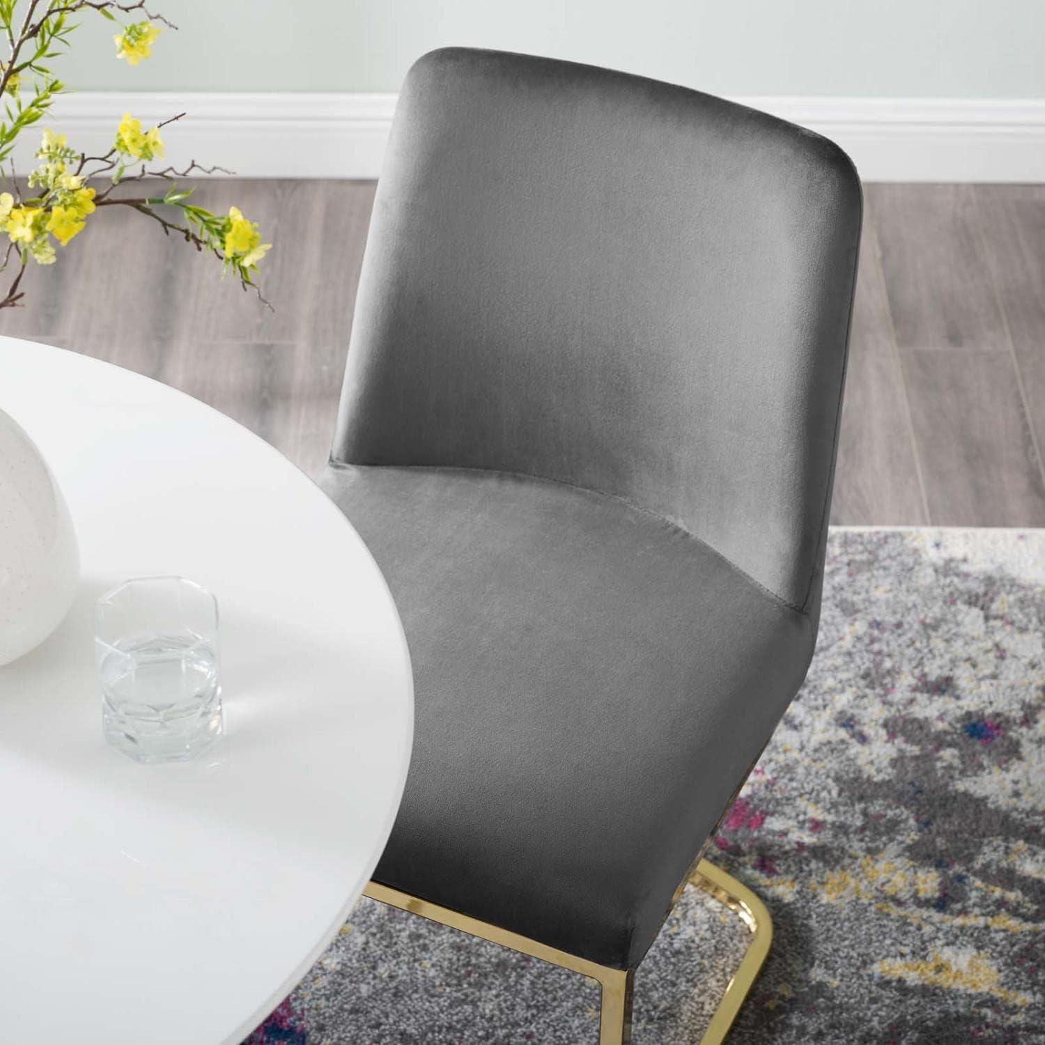 Glam Deco Gold Gray Velvet Upholstered Dining Side Chair