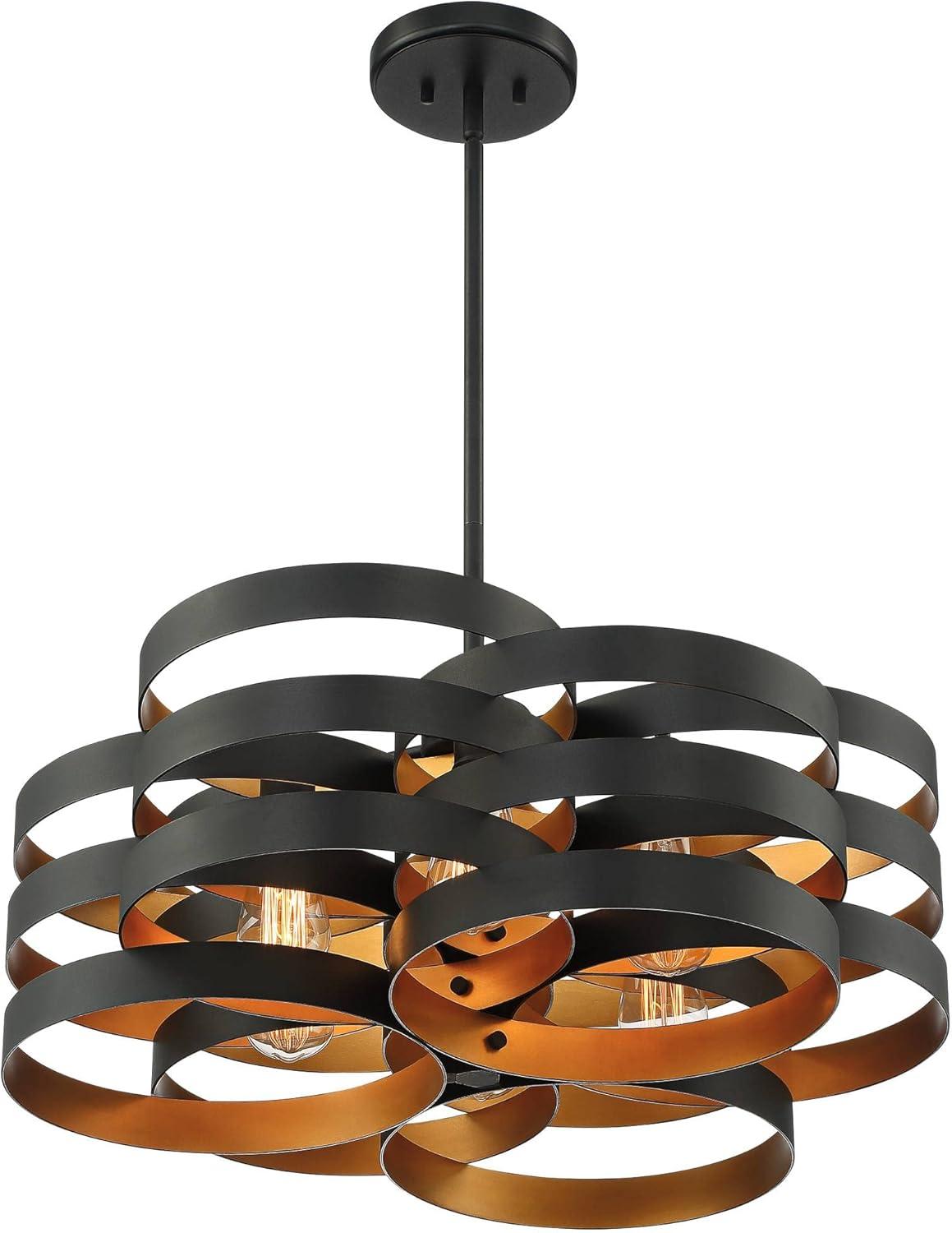 Zia Black Gold 28" Wide Modern Industrial 6-Light Chandelier