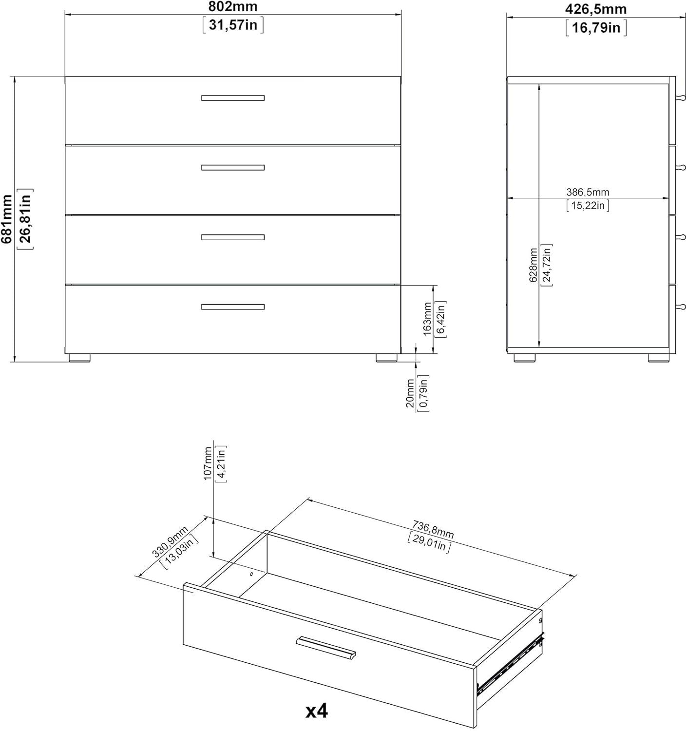 Austin Oak 4-Drawer Chest with Silver Handles