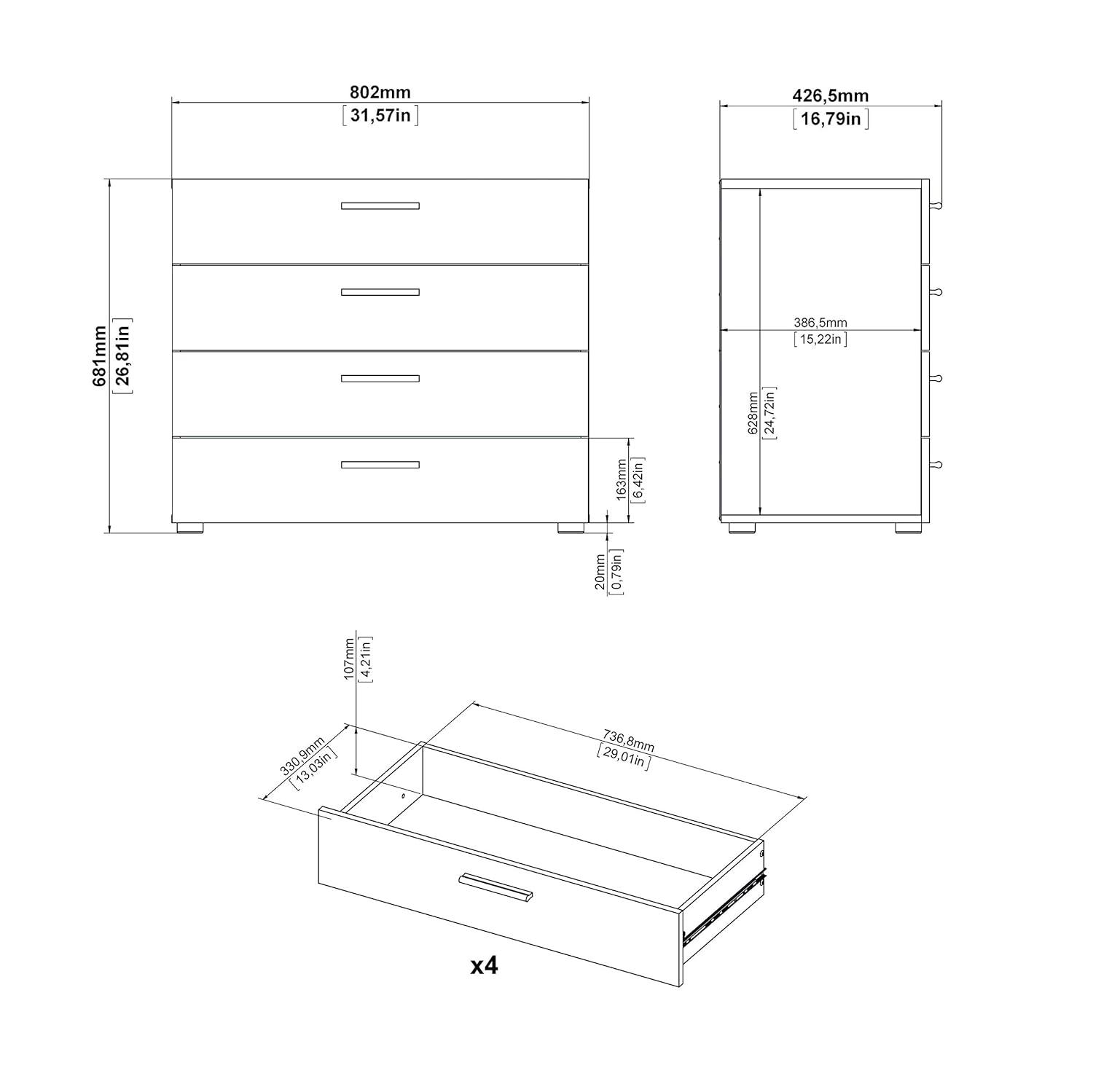 Tvilum Loft 4 Drawer Chest Dresser for Adults, Oak Structure