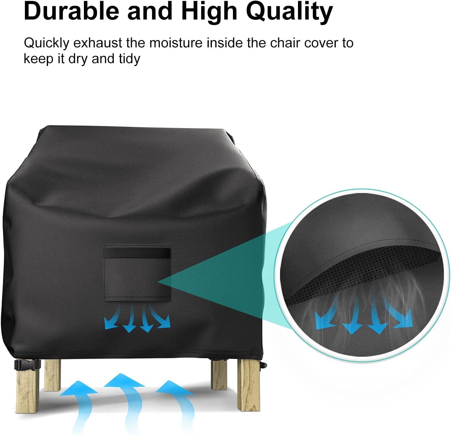 Patio Chair Covers for Outdoor Furniture Waterproof 2 Pack, Lawn Chair Covers 600D Heavy Duty Oxford Cloth, Large Covers for Lounge Lawn Deep Seat Black 29" W×30" D×36" H