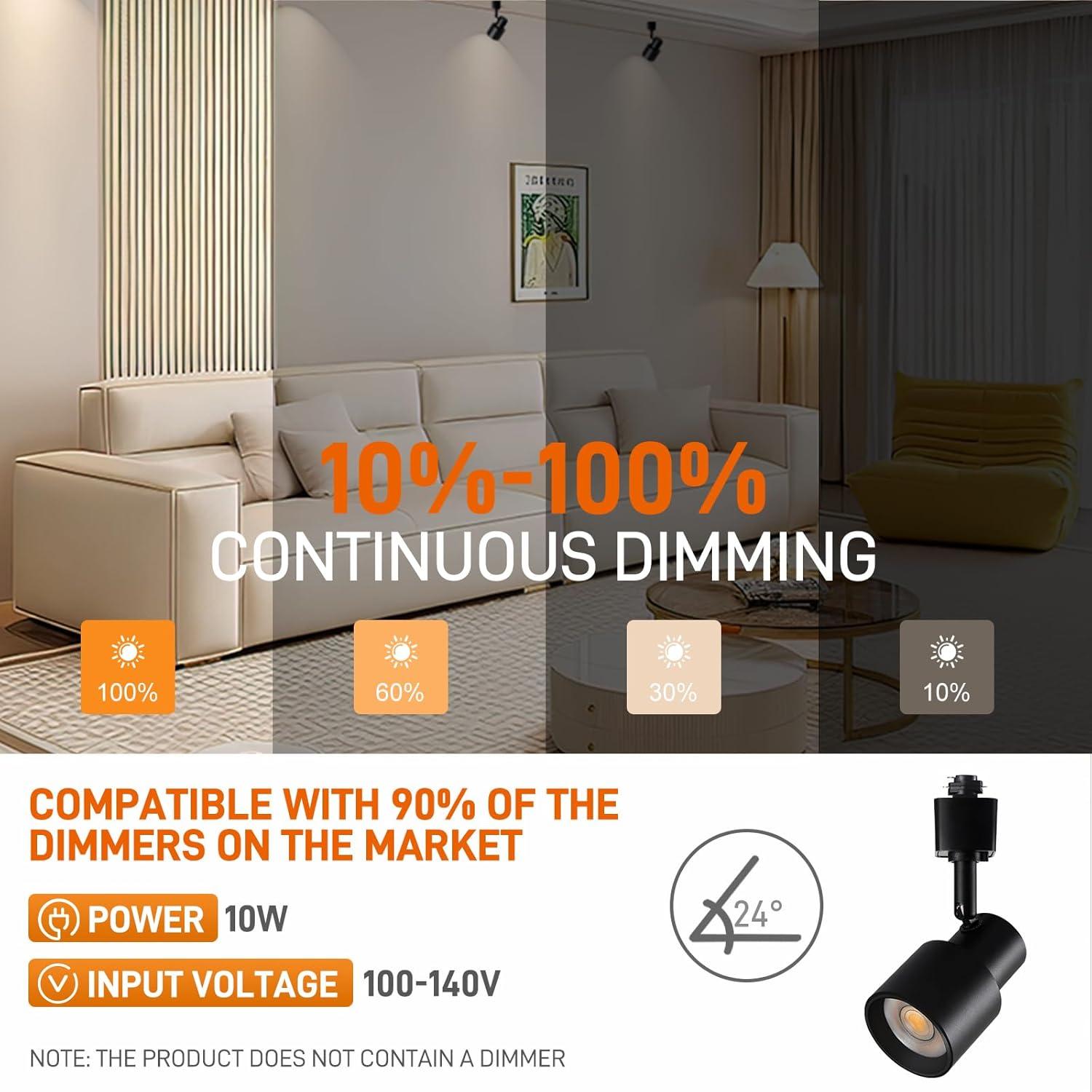 10W H Track Lighting Heads, Dimmable LED Track Lighting Heads Fixtures Bright 3000K Warm White Track Light Head for Accent Task Art, Flicker Free CRI90+ 24° 900lm (White, 4 Pack)