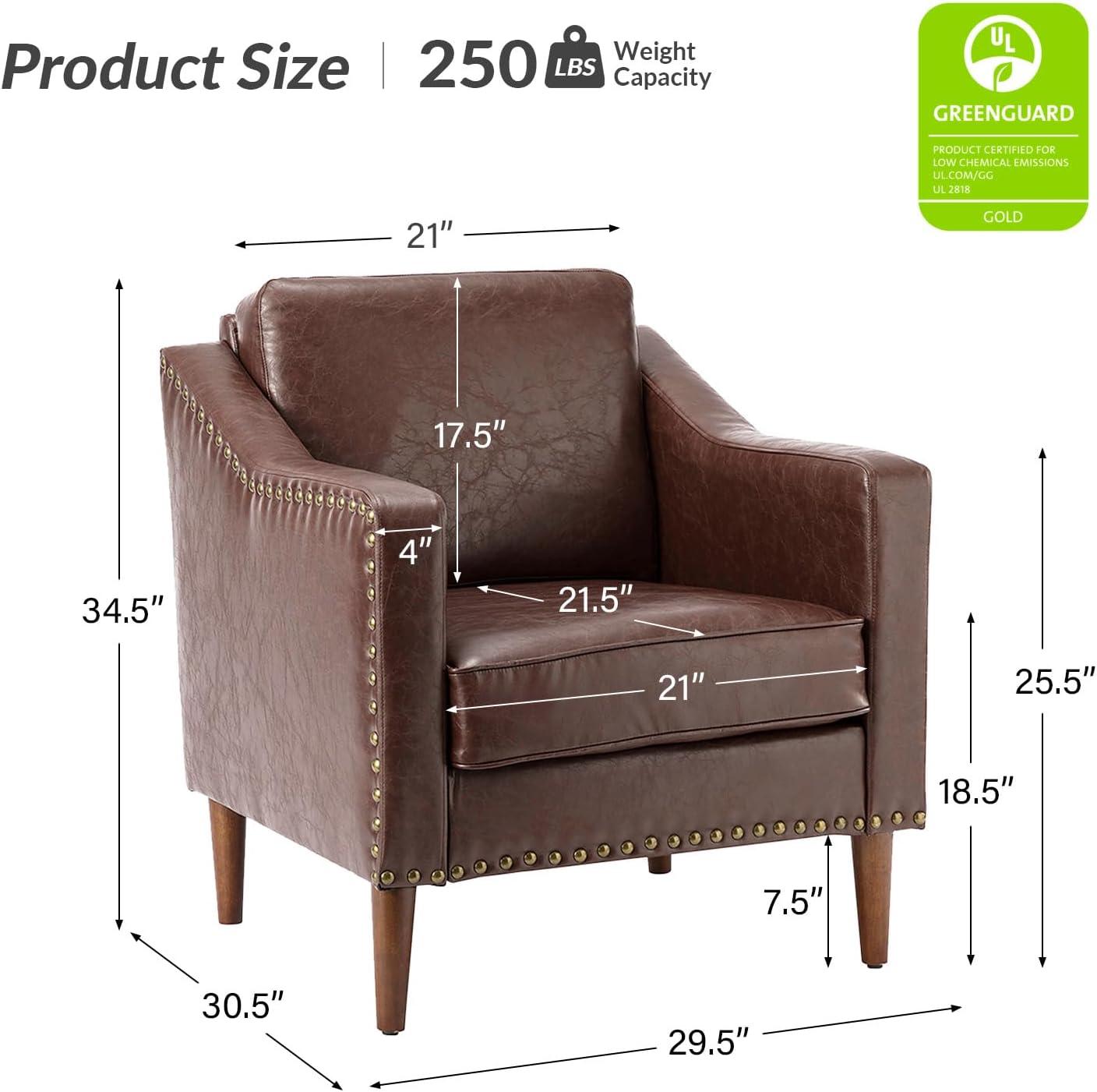 HULALA HOME Faux Leather Accent Armchairs Set of 2 with Back & Seat Cushions, Traditional Club Chairs with Nailhead Trim, Comfy Upholstered Sofa Chairs for Living Room Bedroom, Beige