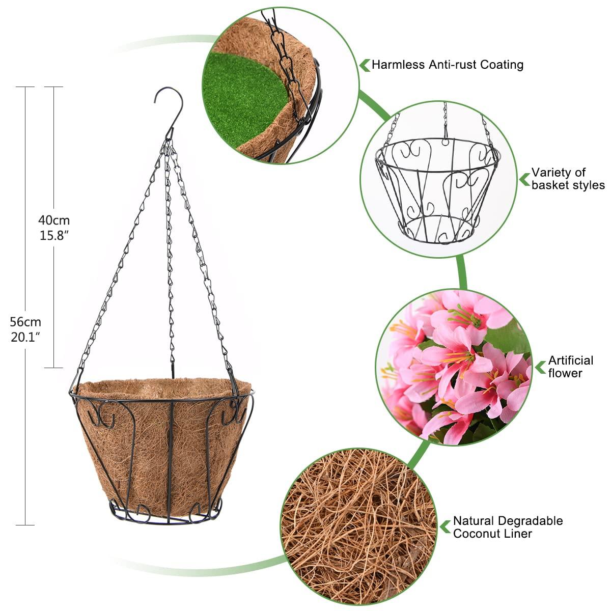 INQCMY Artificial Fake Hanging Flowers Plants with Basket for Outdoor Fall Decoration,Faux Silk Mixed Daisy in Planter UV Resistant Realistic for Porch Home Patio Garden Balcony Yard Autumn Decor