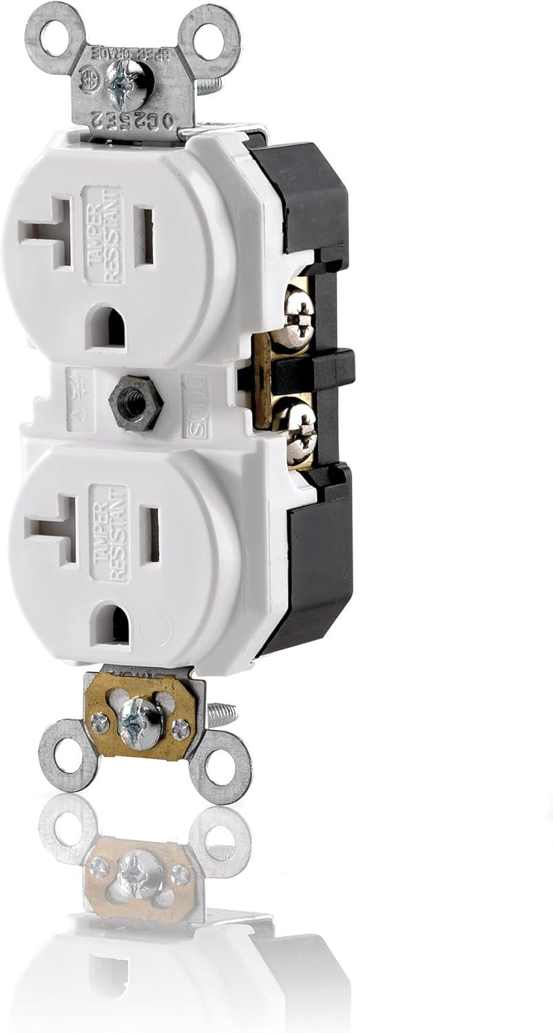 White Tamper Resistant Duplex Outlet with Wall Plate