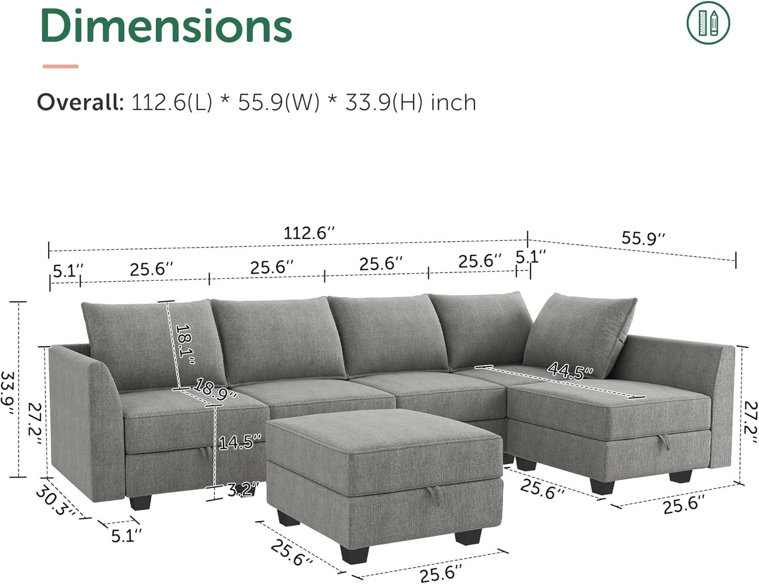 HONBAY Convertible Sectional Couch with Reversible Chaise Modern L-Shape Sofa 4-Seat Couch Modular Sectional Sofa with Storage Seats, Grey