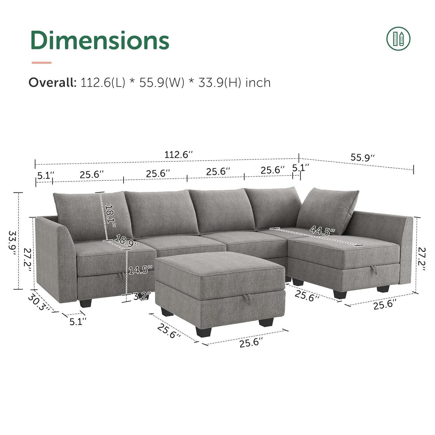 HONBAY Convertible Sectional Couch with Reversible Chaise Modern L-Shape Sofa 4-Seat Couch Modular Sectional Sofa with Storage Seats, Grey