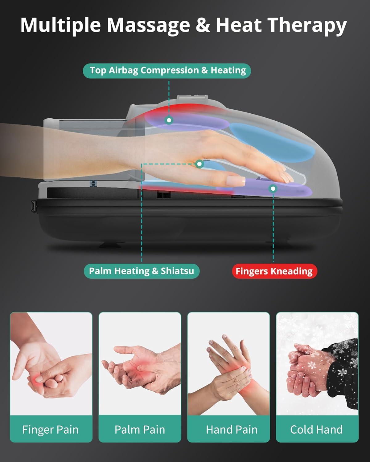Medcursor Hand Massager, Cordless Hand Massager with Heat and Compression for Carpal Tunnel , Great Christmas Gifts