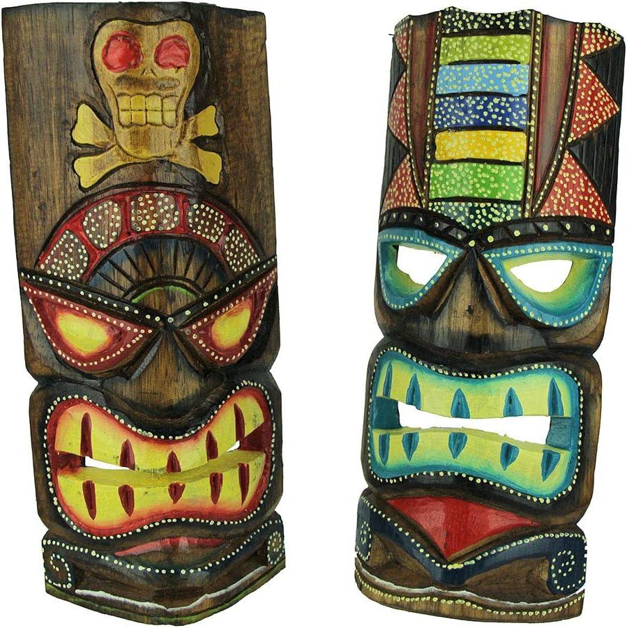 J.D. Yeatts 12 inch Carved Wood Surfer Tiki Masks Wall Hanging Beach (Set of 2)