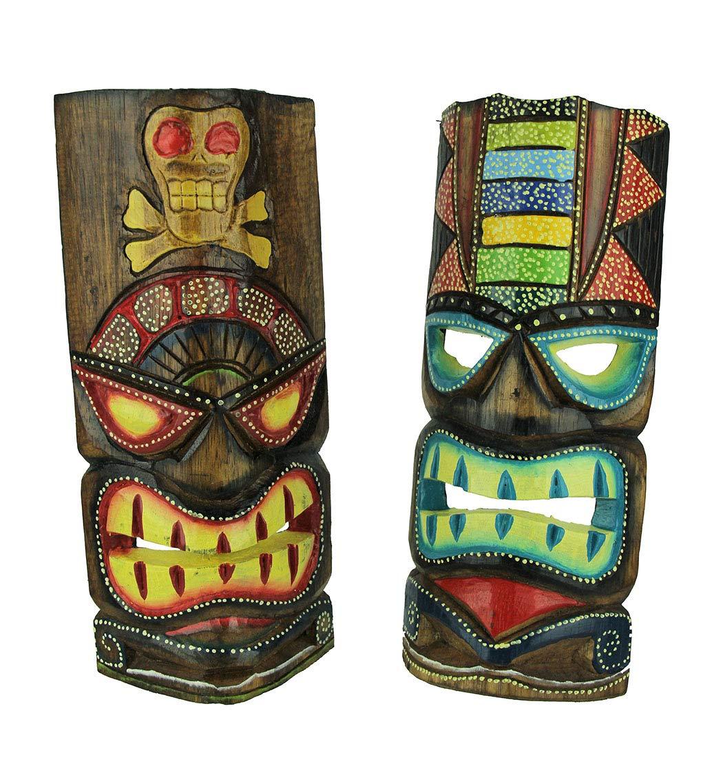J.D. Yeatts 12 inch Carved Wood Surfer Tiki Masks Wall Hanging Beach (Set of 2)
