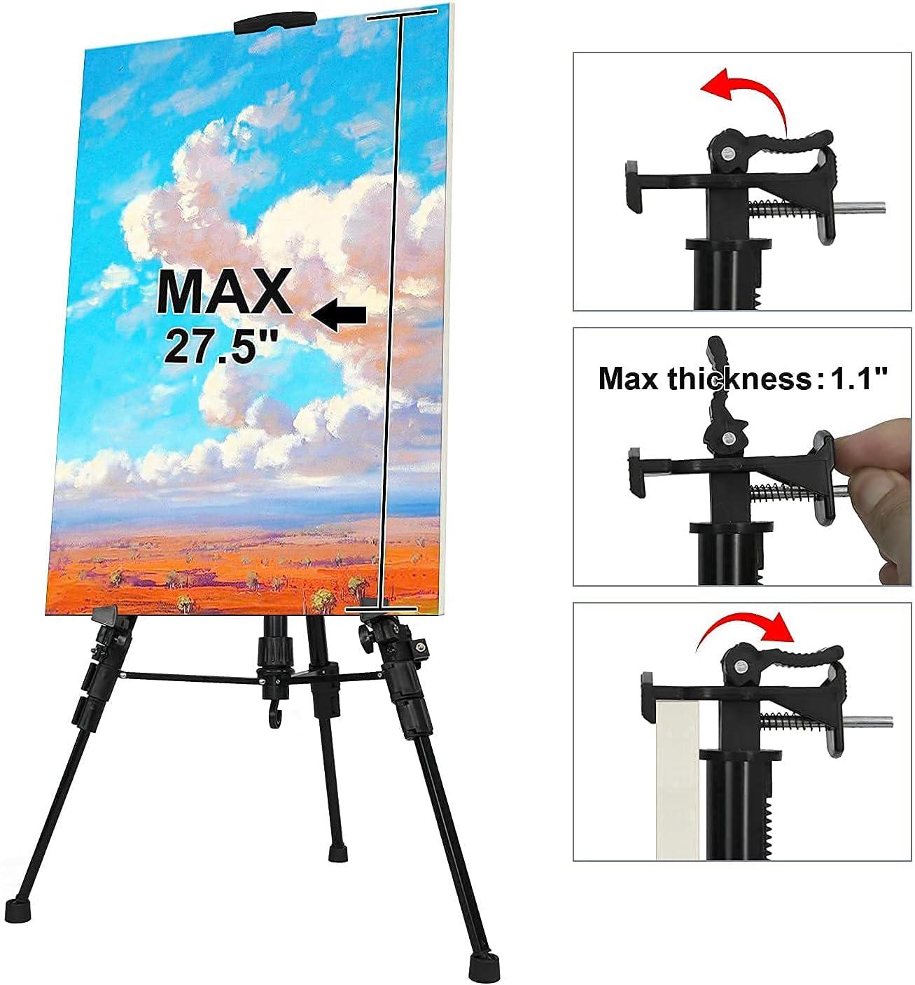 61"-20"Artist Easel Stand, Thick Aviation Aluminum Tripod Display Easel with Portable Bag for Floor/Table-Top Drawing and Displaying, Painting Easel for kids Adult, Spirit Level, Black