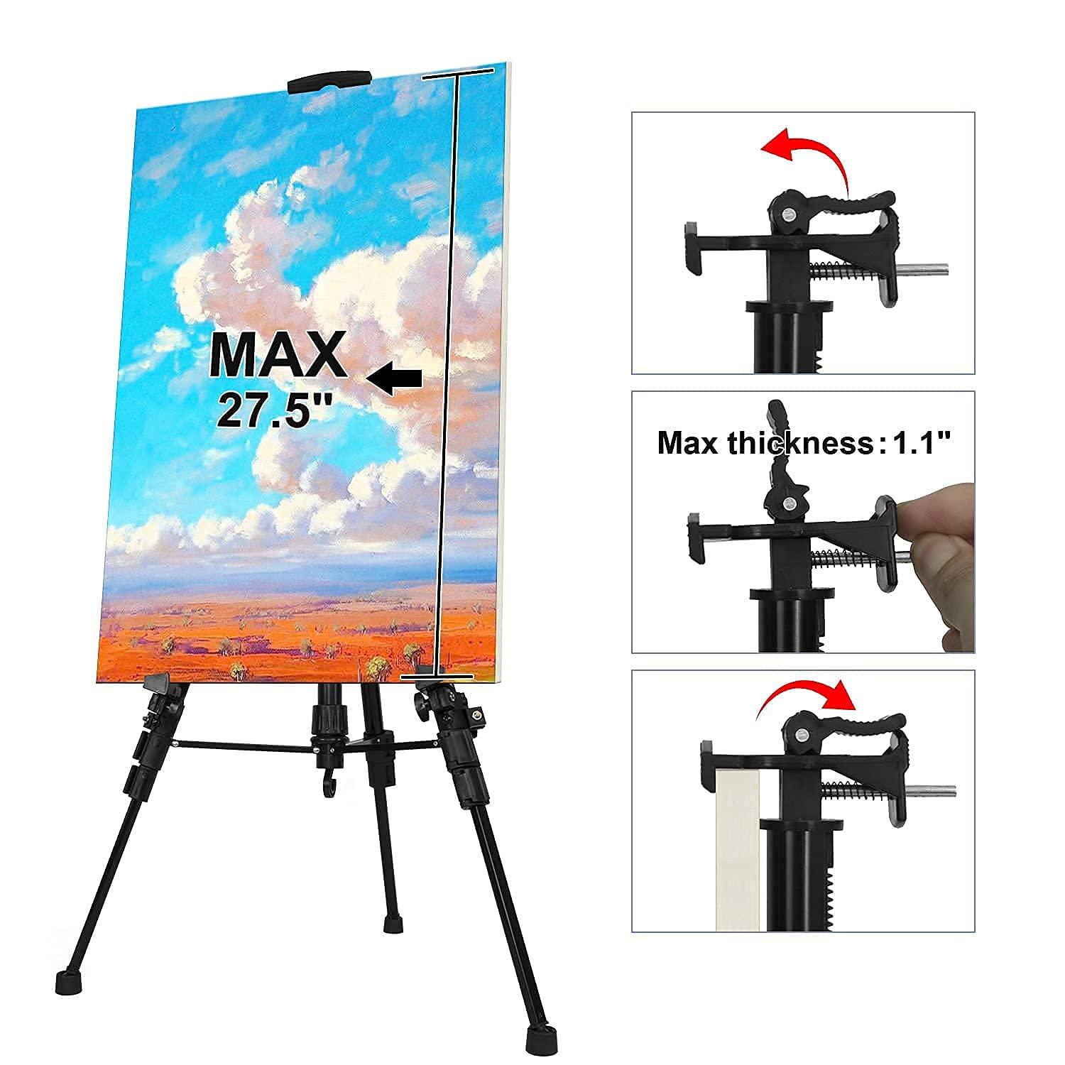 61"-20"Artist Easel Stand, Thick Aviation Aluminum Tripod Display Easel with Portable Bag for Floor/Table-Top Drawing and Displaying, Painting Easel for kids Adult, Spirit Level, Black