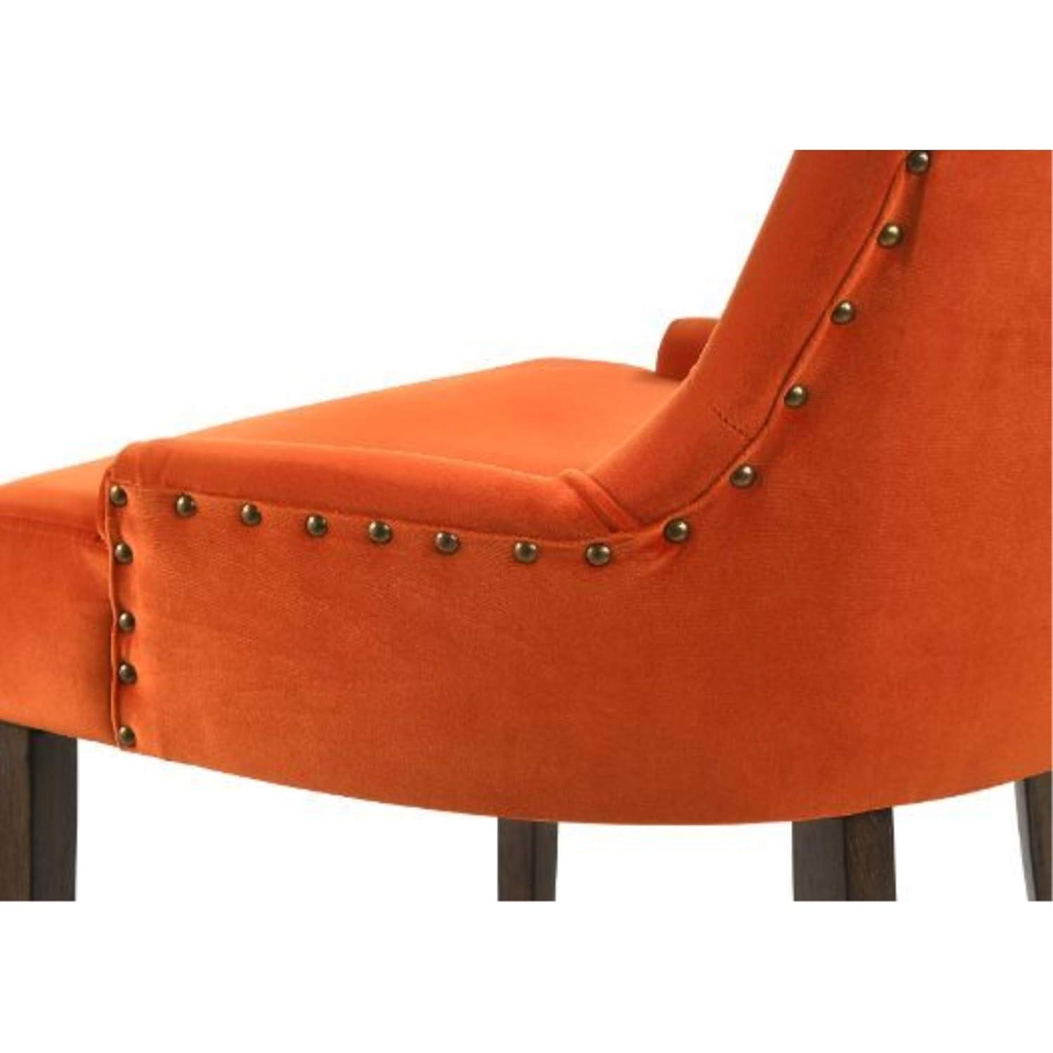 22" Farren Accent Chair Orange Velvet/Espresso Finish - Acme Furniture: Tufted, Nailhead Trim, Linen Upholstery, Wood Frame