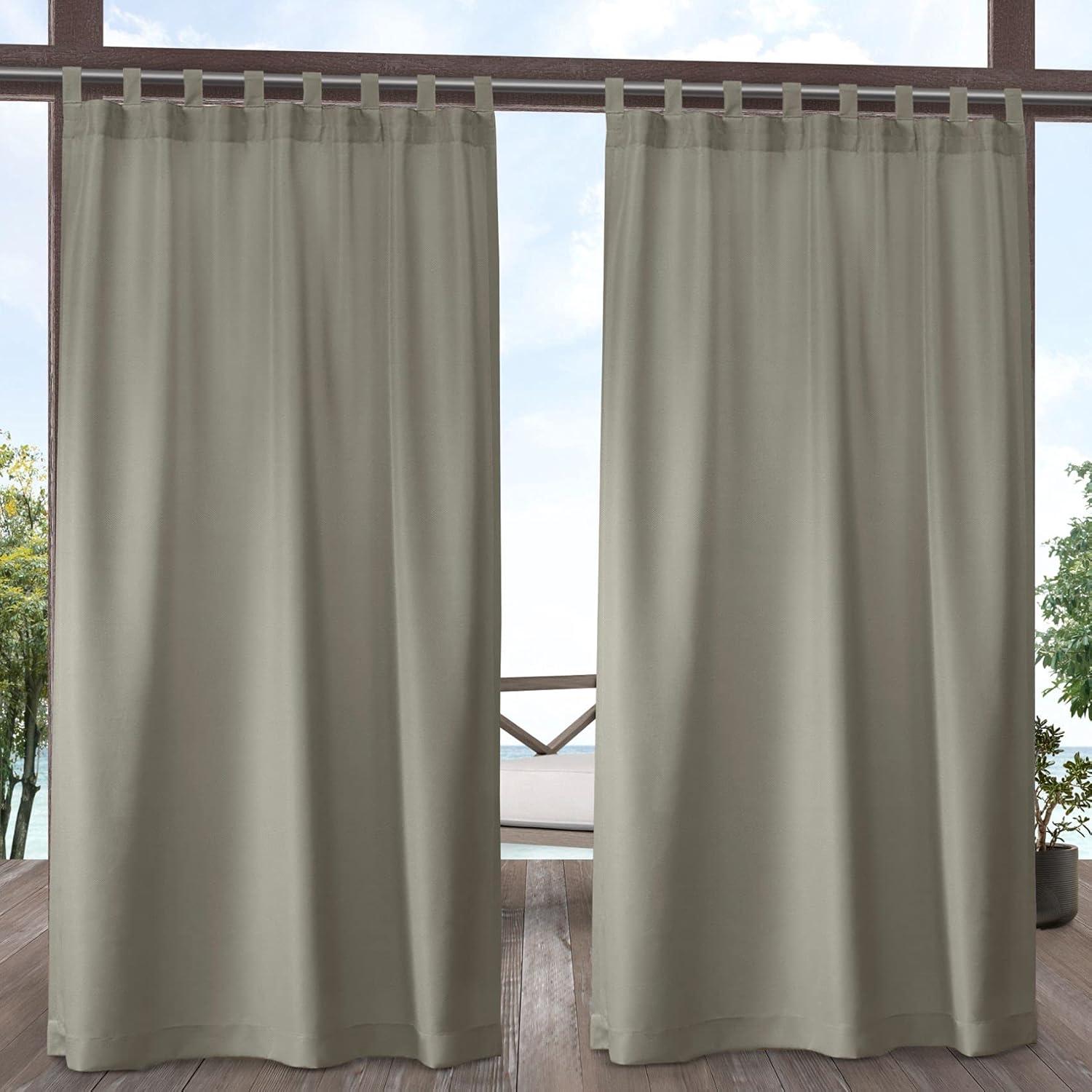 Set of 2 (96"x54") Indoor/Outdoor Solid Cabana Tab Top Window Curtain Panel Taupe - Exclusive Home