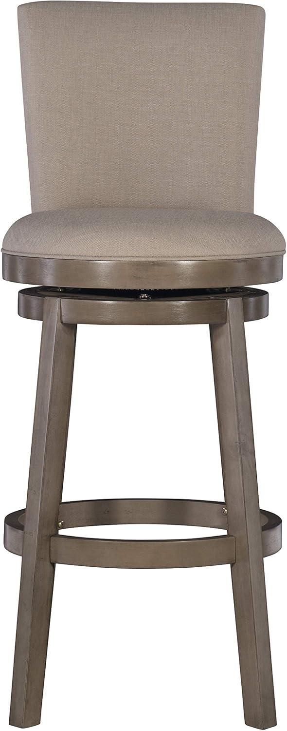 Linon Davis Bar Stool Wood Legs Upholstered Back and Swivel Seat in Rustic Taupe