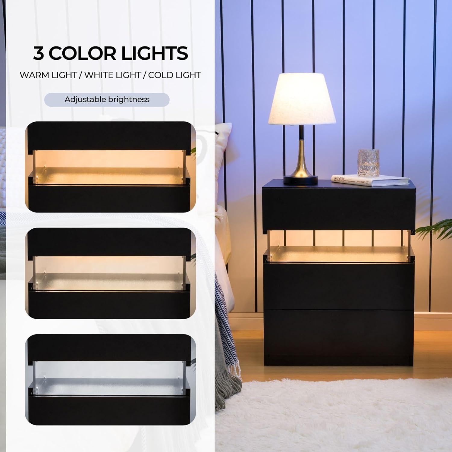 Ivy Bronx Nightstands set of 2 LED Night Stand (Set of 2)