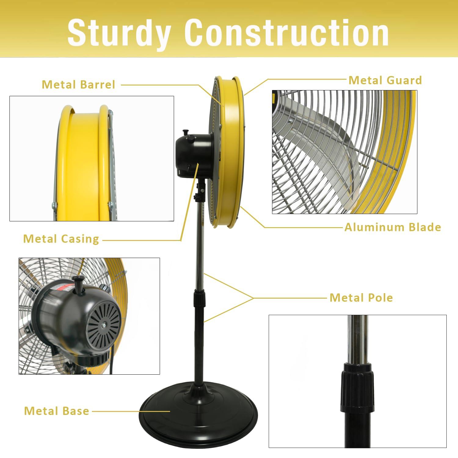 20" Yellow Aluminum Pedestal Fan with Adjustable Height