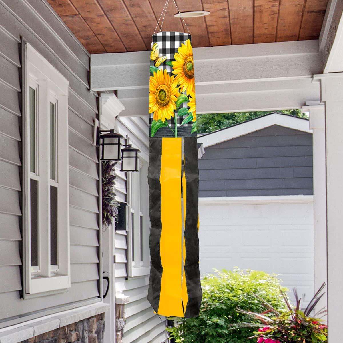 Briarwood Lane Everyday Checkered Sunflowers Summer Windsock Wind Twister 40x6 Wind Spinner