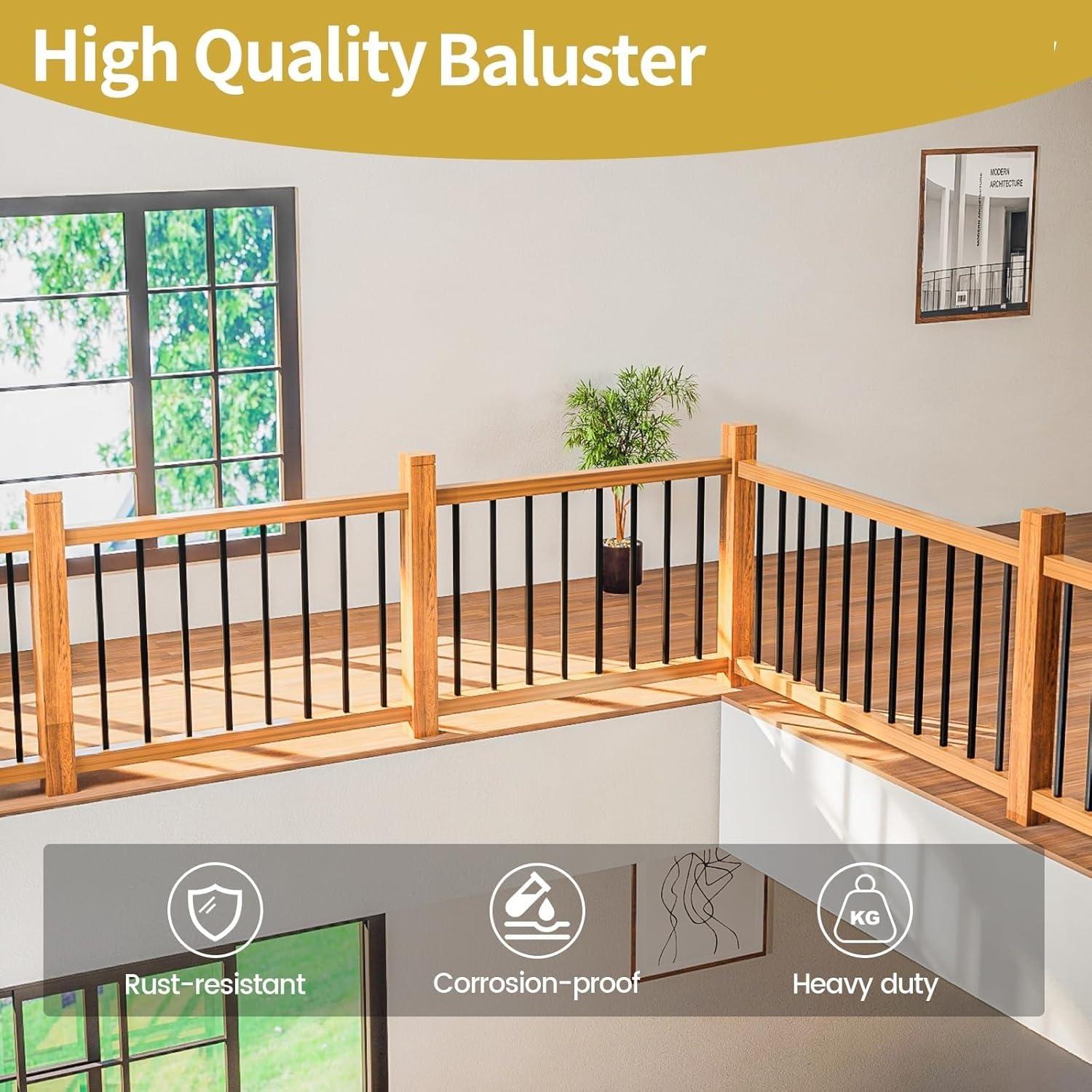 26 Pack Deck Balusters 36”Thicker Rectangle Staircase Baluster Black Metal Deck Spindle and Stairs Railing,Hollow Rectangle Deck Balusters for Deck Railing Porch