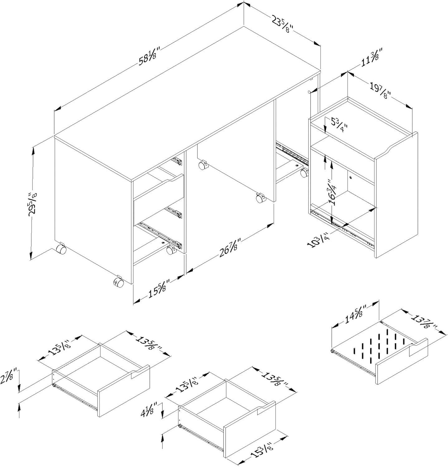 Pure White Mobile Craft Workstation with Drawers and Sliding Shelf