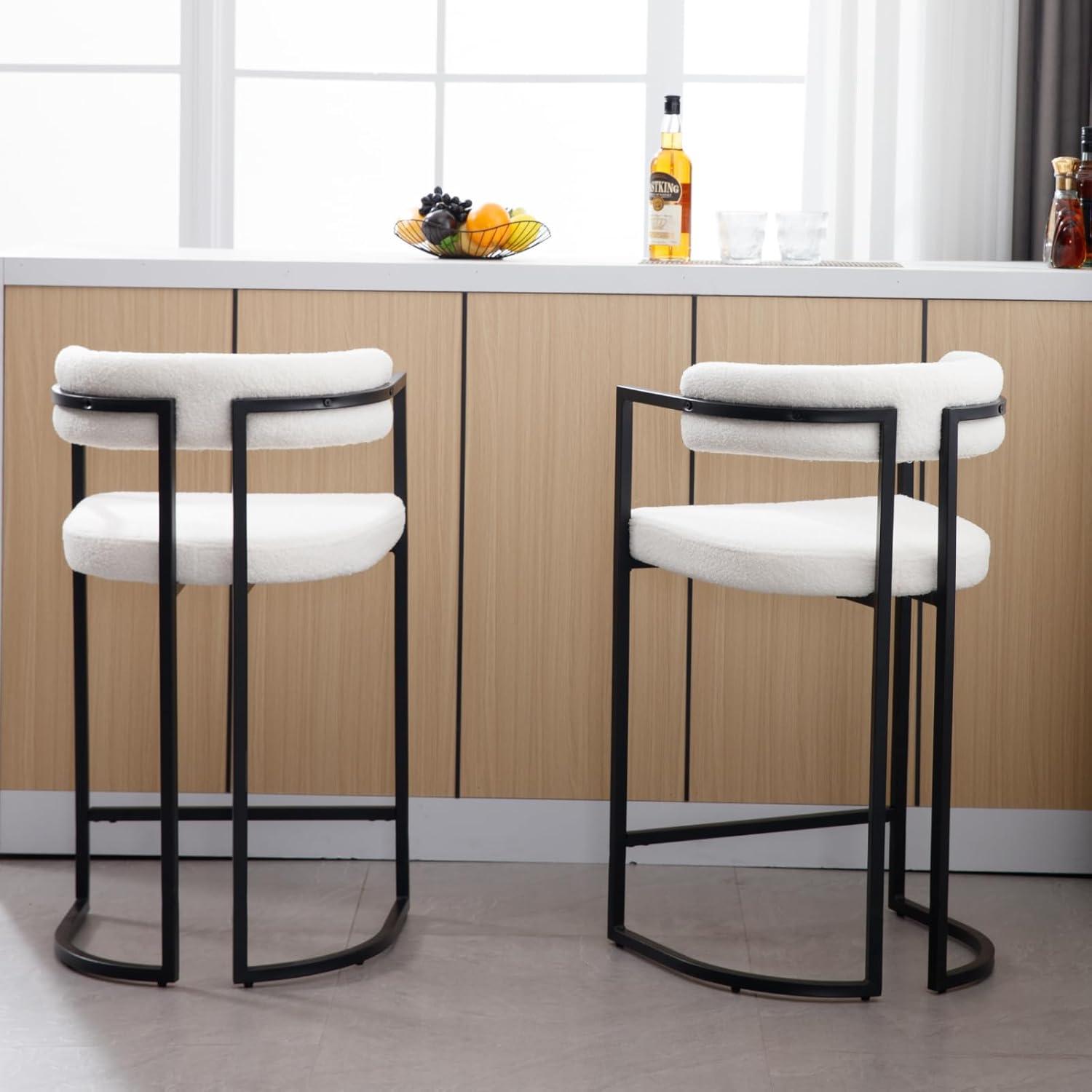 Modern Upholstered Hollow Bar Stool With Armrests And Footrests, Barrel High Bar Stools