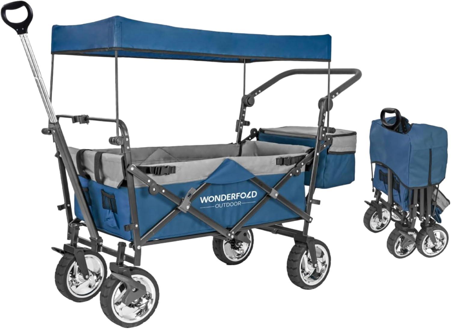 WonderFold Outdoor Wonderfold S4 Push & Pull Folding Wagon With Canopy & Brakes - Black